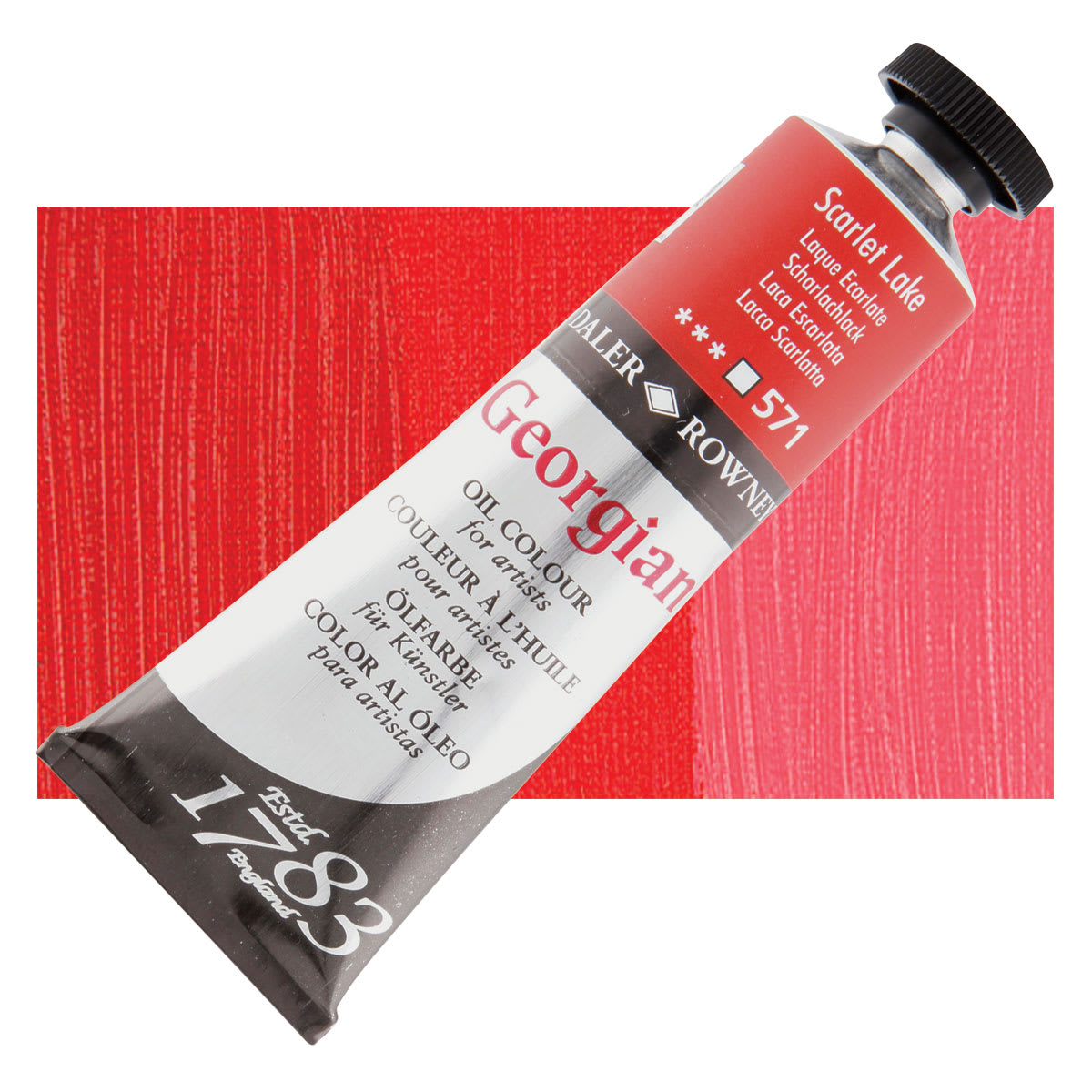 Daler-Rowney Georgian Oil Color - Scarlet Lake, 38 ml tube and swatch