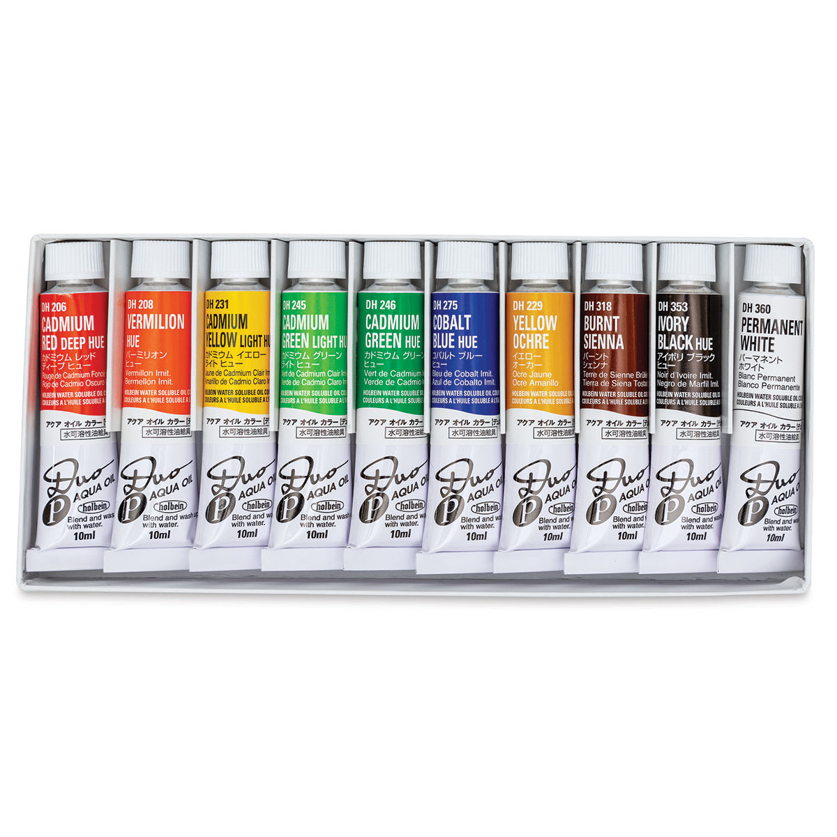 Holbein Duo Aqua Water Soluble Oils - Compact Set, Set of 10 colors, 10 ml, Tubes (In tray) Holbein Duo Aqua Water Soluble Oils - Compact Set, Set of 10 colors, 10 ml, Tubes (In tray)