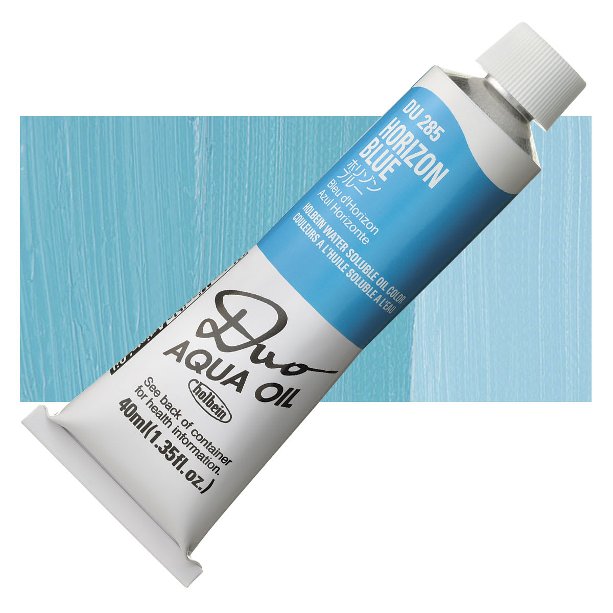 Holbein Duo Aqua Water Soluble Oil - Horizon Blue, 40 ml tube and swatch
