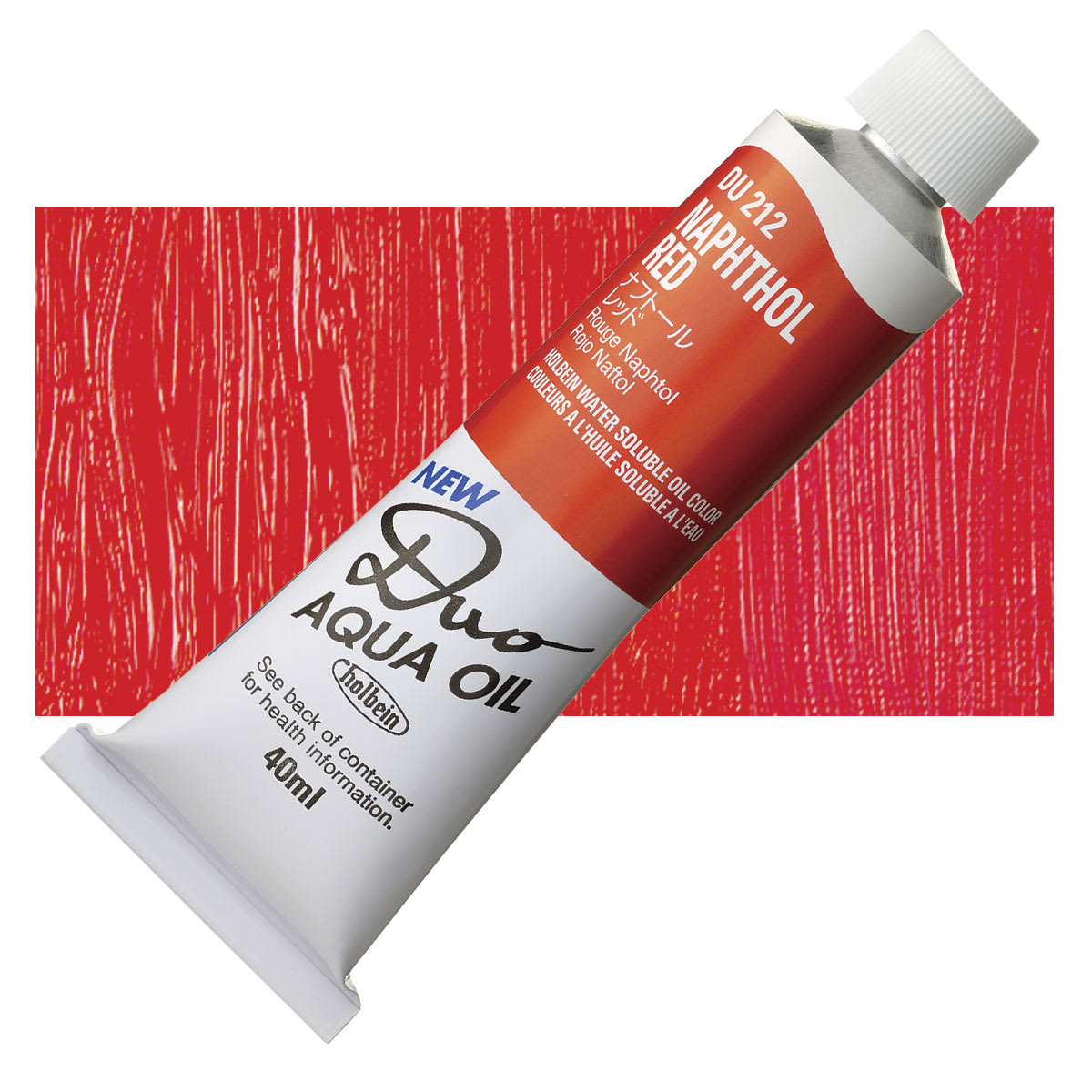 Holbein Duo Aqua Water Soluble Oil - Naphthol Red, 40 ml tube and swatch