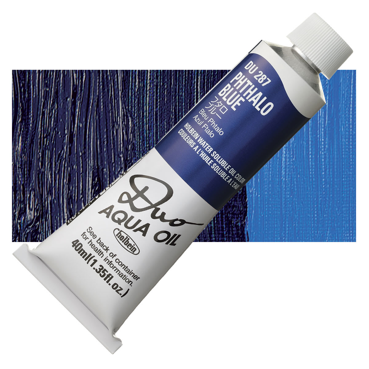 Holbein Duo Aqua Water Soluble Oil - Phthalo Blue, 40 ml tube and swatch