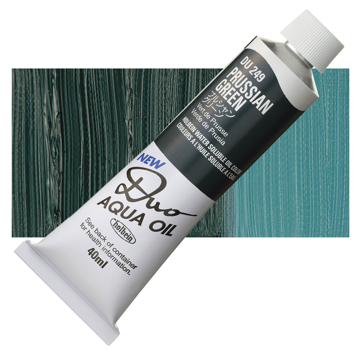 Holbein Duo Aqua Water Soluble Oil - Prussian Green, 40 ml tube and swatch