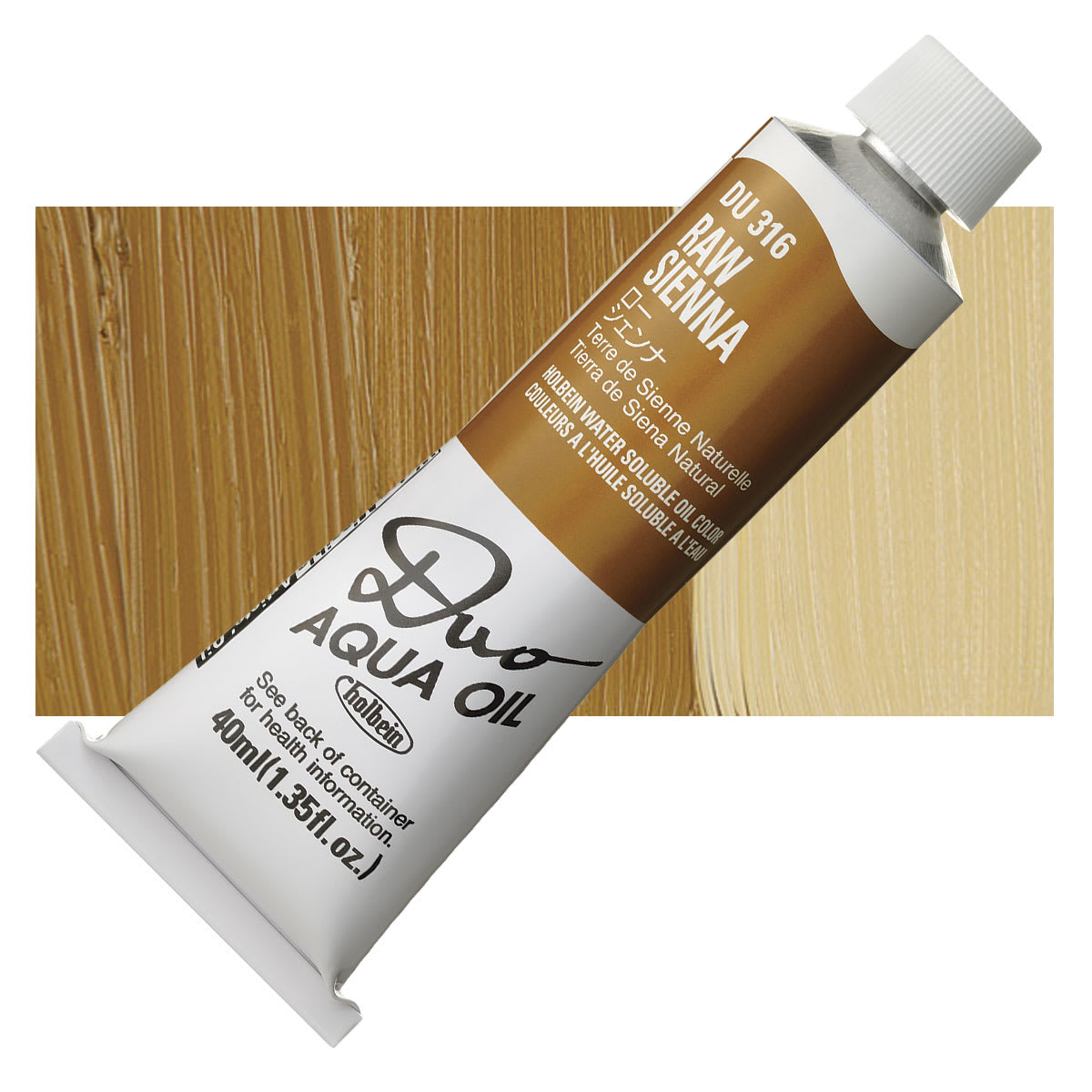 Holbein Duo Aqua Water Soluble Oil - Raw Sienna, 40 ml tube and swatch