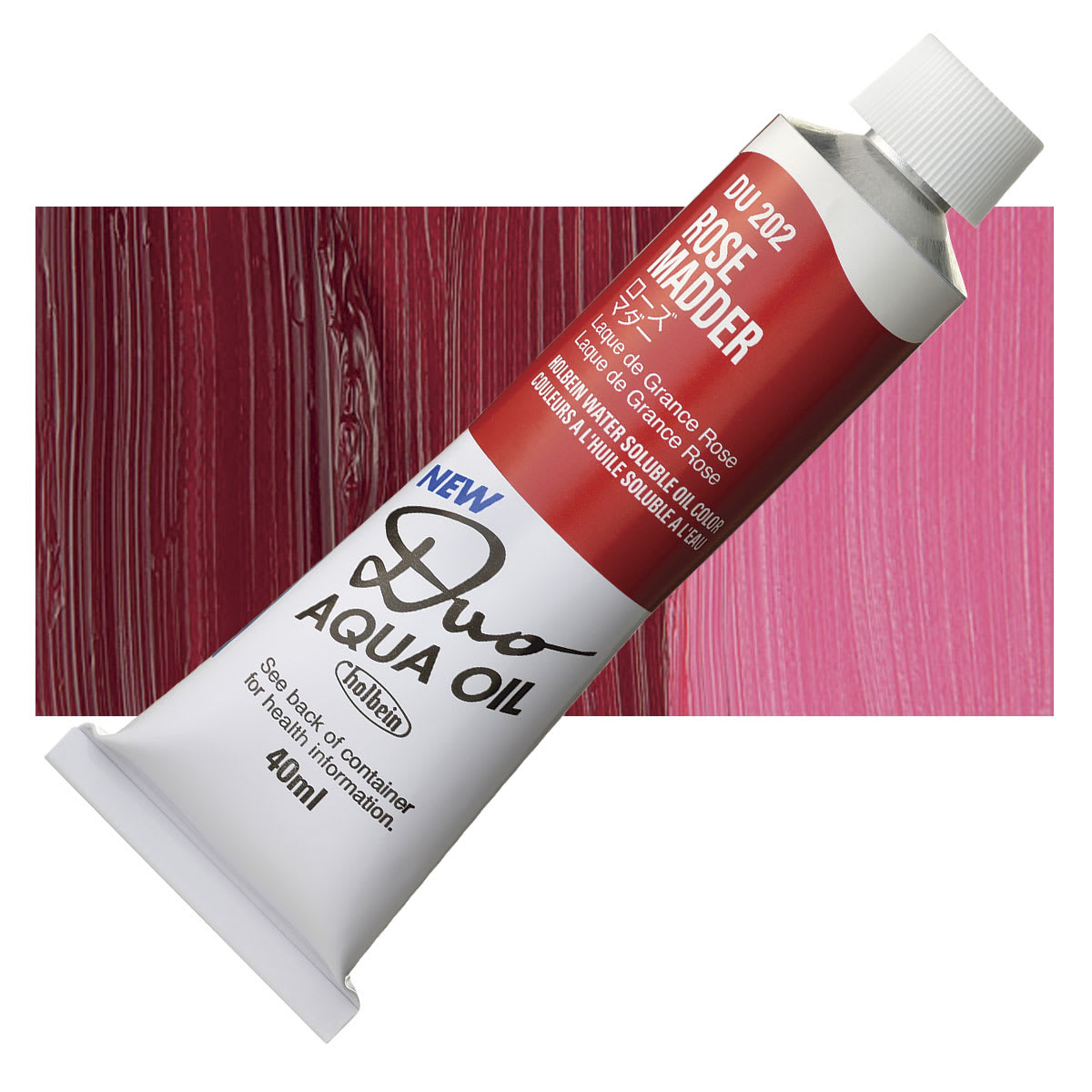 Holbein Duo Aqua Water Soluble Oil - Rose Madder, 40 ml tube and swatch