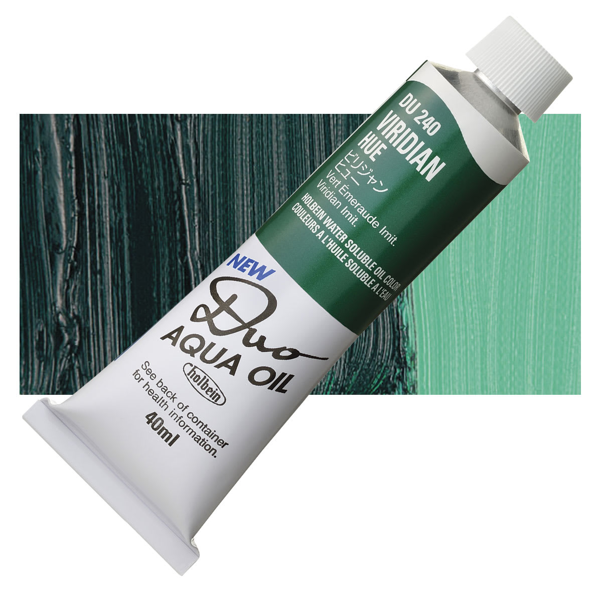 Holbein Duo Aqua Water Soluble Oil - Viridian Hue, 40 ml tube and swatch Holbein Duo Aqua Water Soluble Oil - Viridian Hue, 40 ml tube and swatch