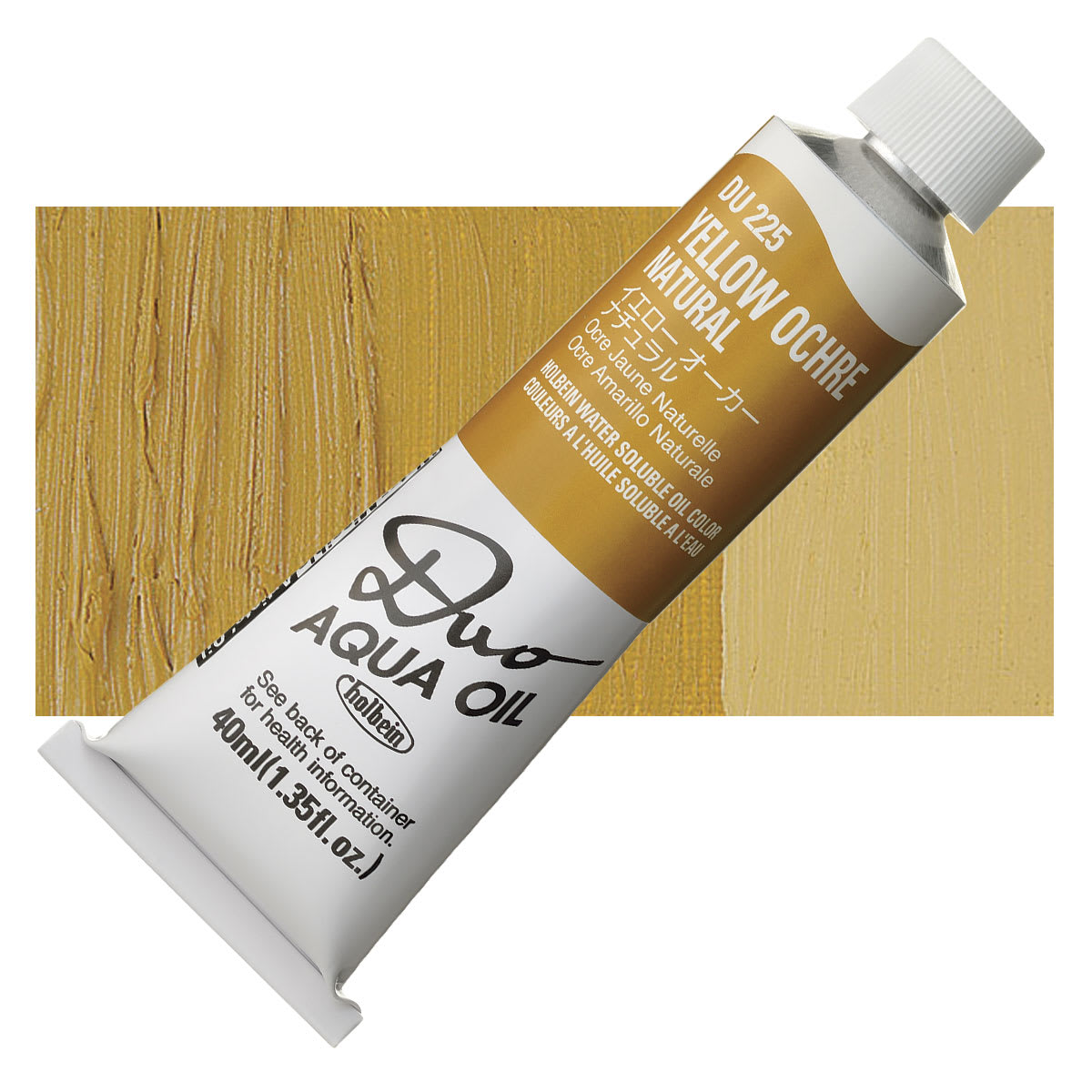 Holbein Duo Aqua Water Soluble Oil - Yellow Ochre Natural, 40 ml tube and swatch