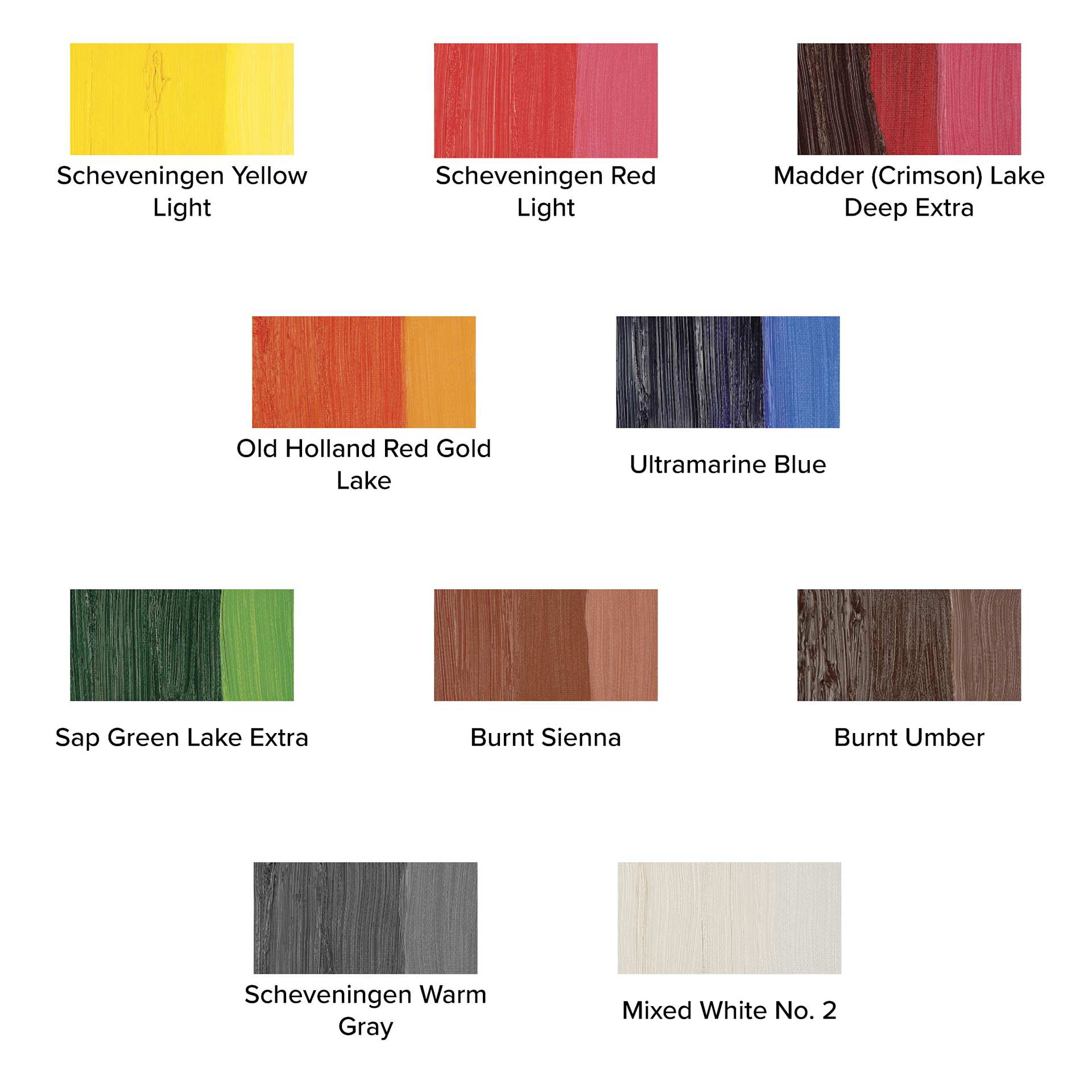 Old Holland Classic Oil Color - Introductory Box Set, Set of 10 Colors, 40 ml tubes, swatches Old Holland Classic Oil Color - Introductory Box Set, Set of 10 Colors, 40 ml tubes, swatches