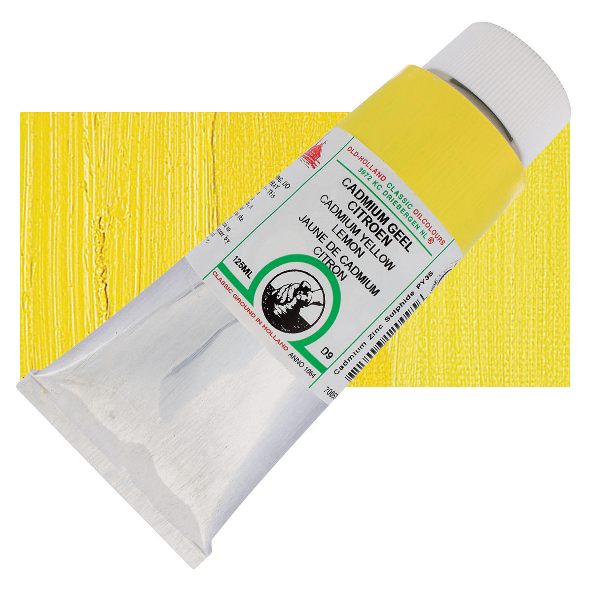 Old Holland Classic Oil Color - Cadmium Yellow Lemon, 125 ml tube and swatch