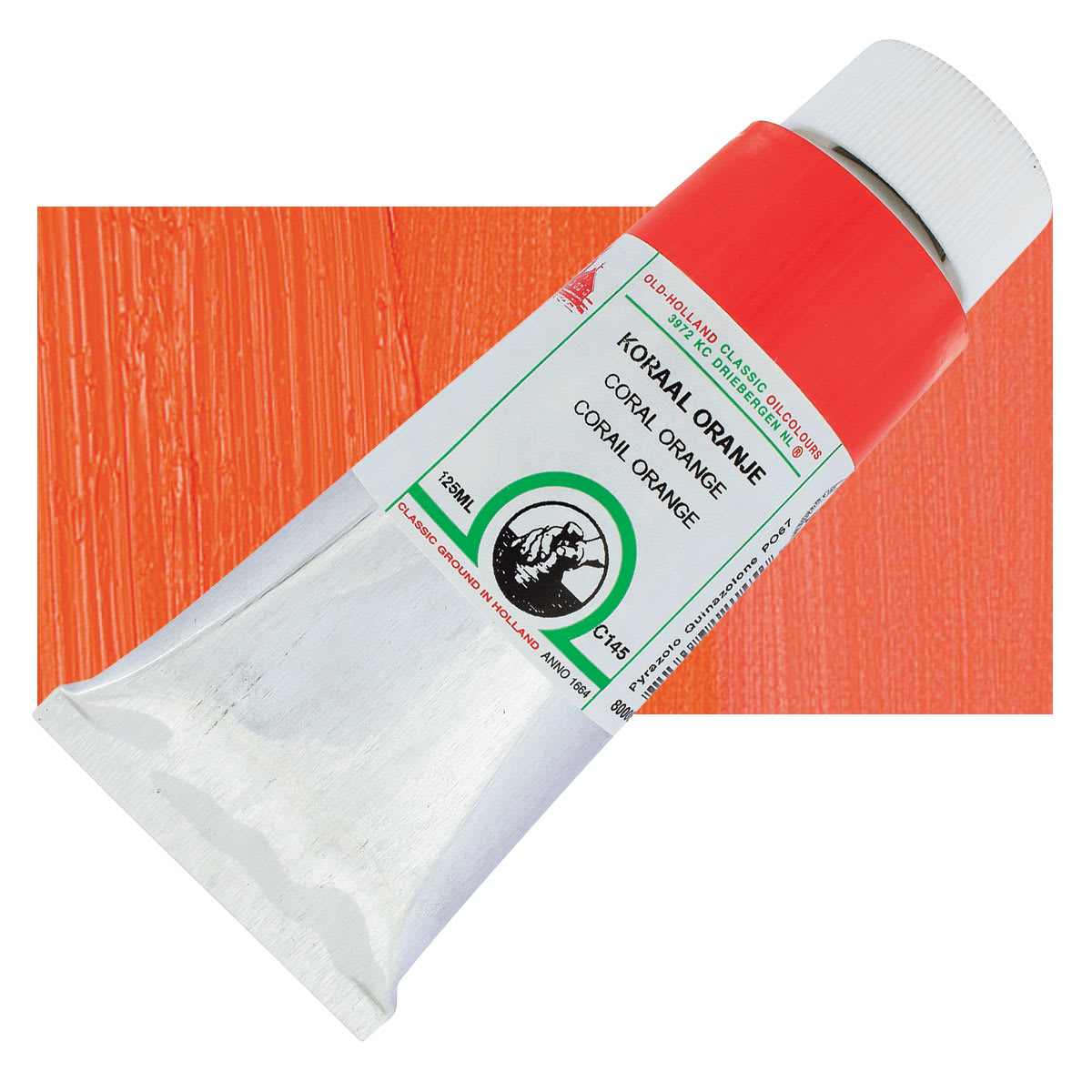 Old Holland Classic Oil Color - Coral Orange, 125 ml tube and swatch