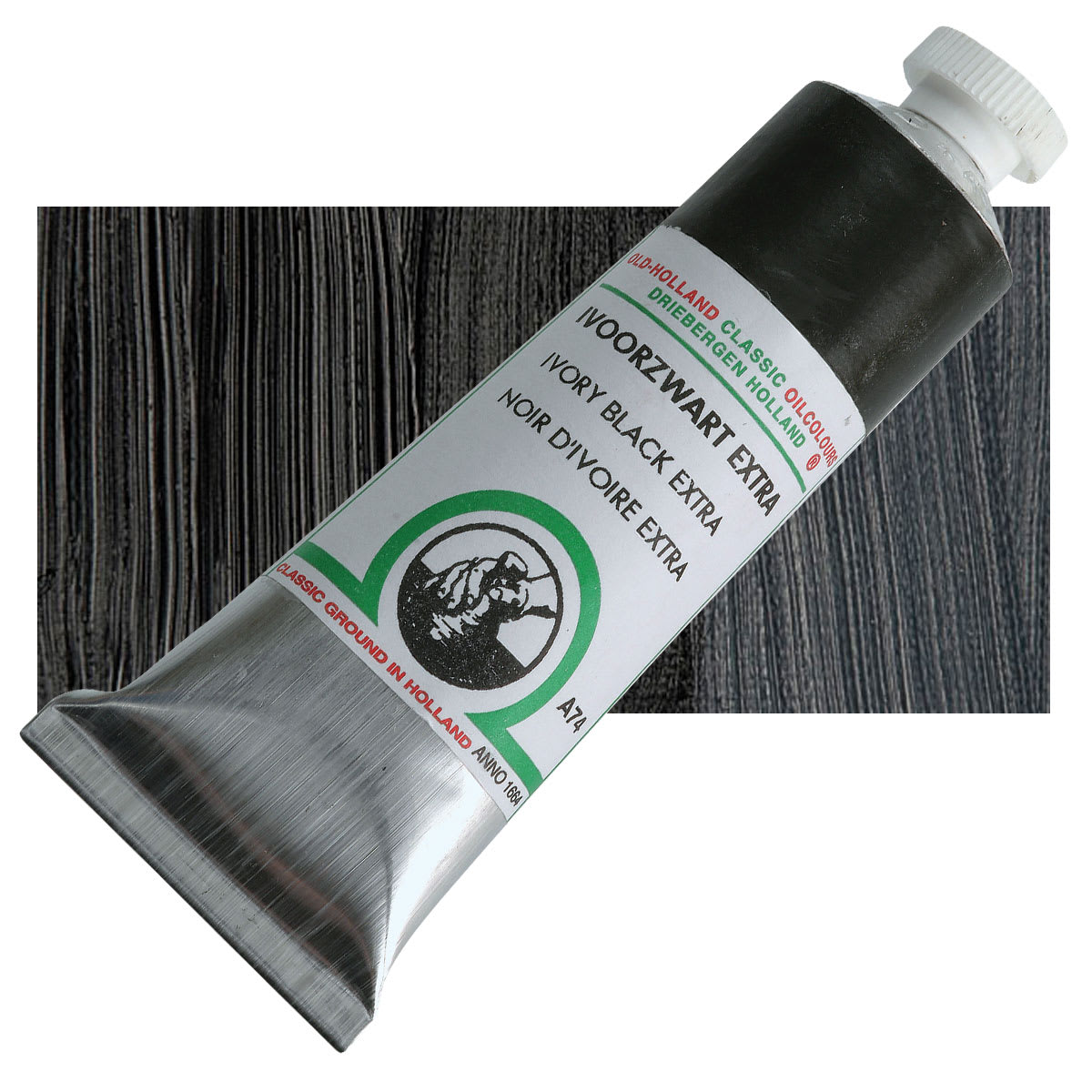 Old Holland Classic Oil Color - Ivory Black Extra, 40 ml tube and swatch