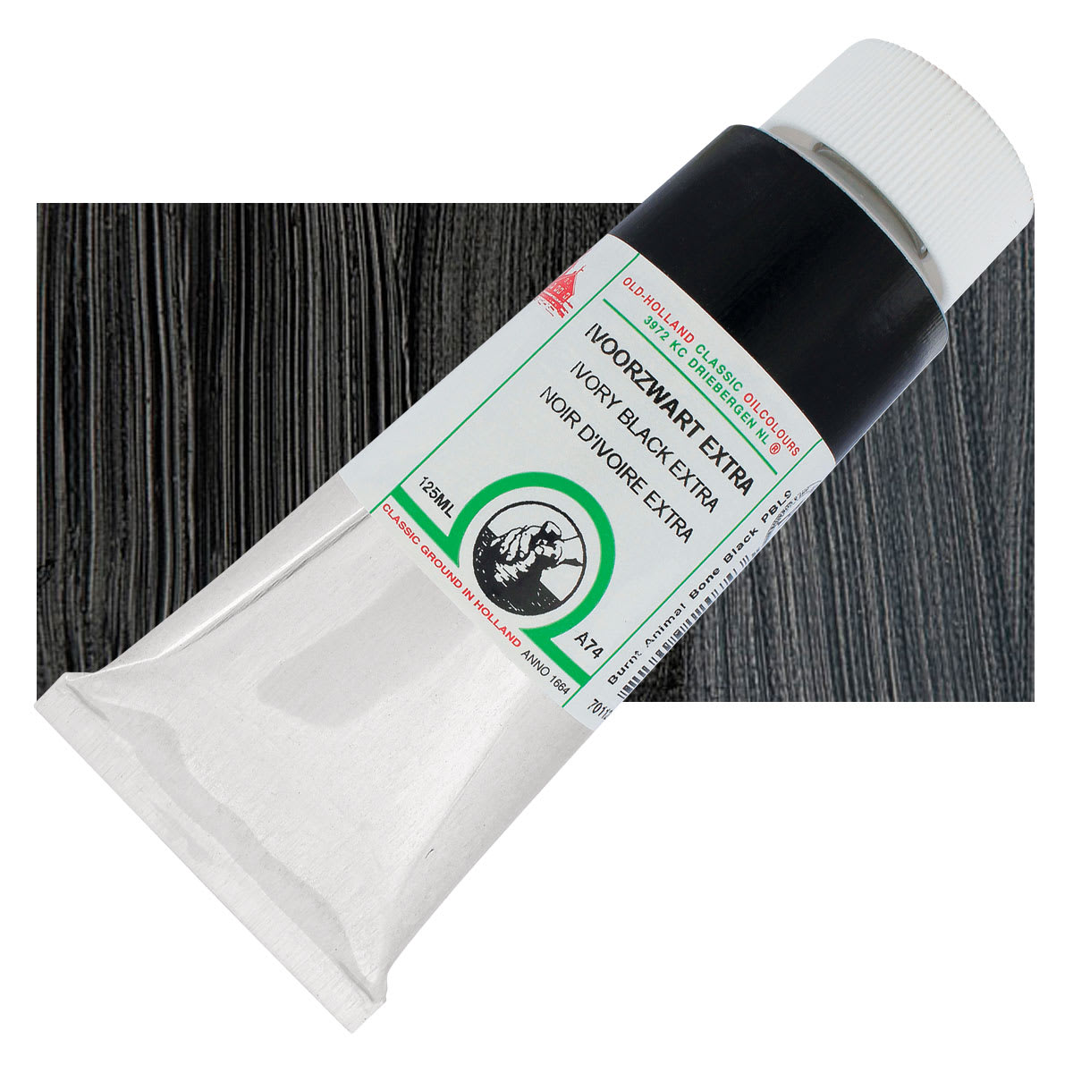 Old Holland Classic Oil Color - Ivory Black Extra, 125 ml tube and swatch