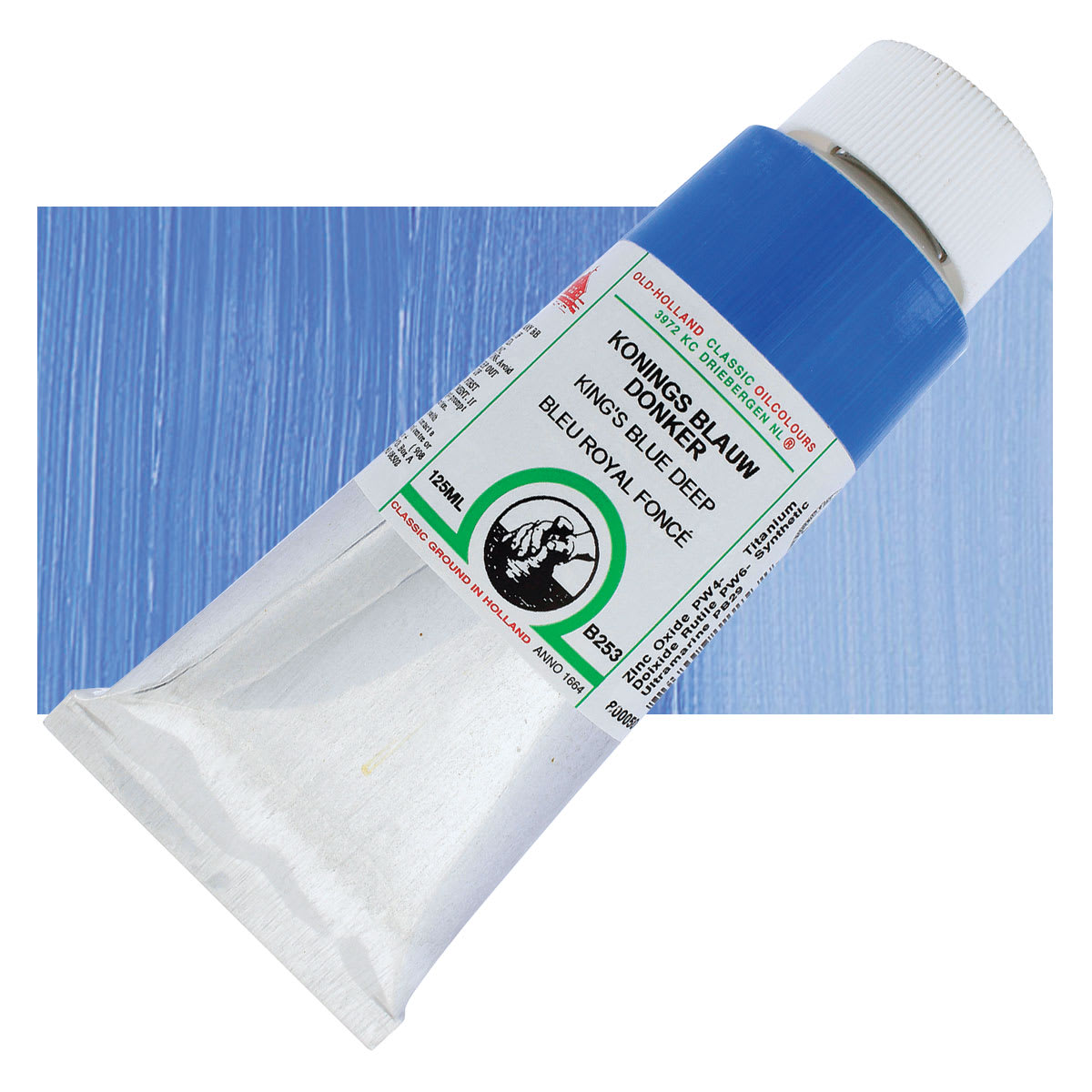 Old Holland Classic Oil Color - King's Blue Deep, 125 ml tube and swatch