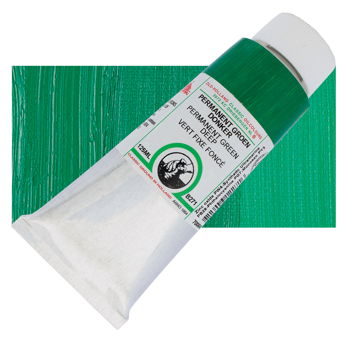 Old Holland Classic Oil Color - Permanent Green Deep, 125 ml tube and swatch