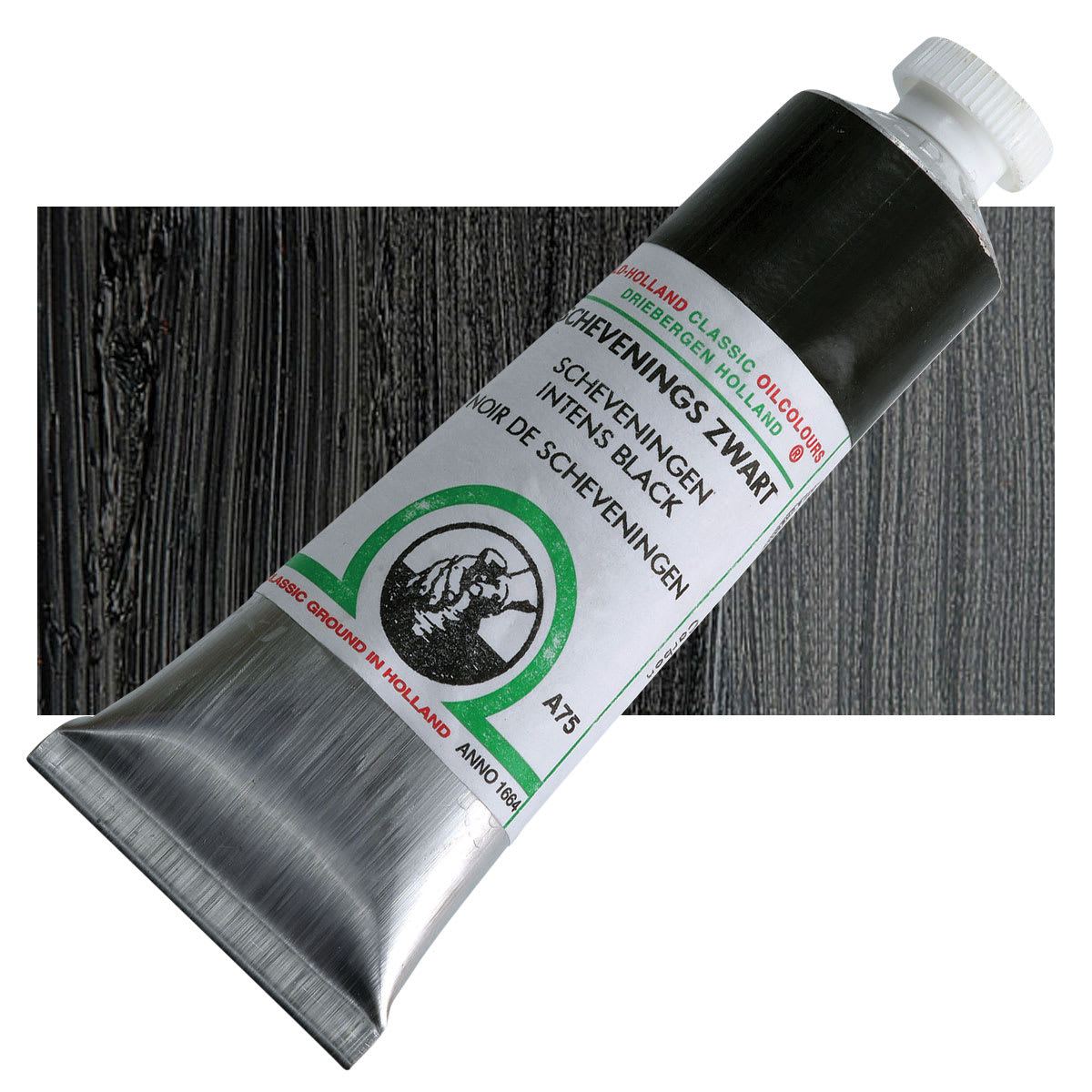 Old Holland Classic Oil Color - Scheveningen Intense Black, 40 ml tube and swatch
