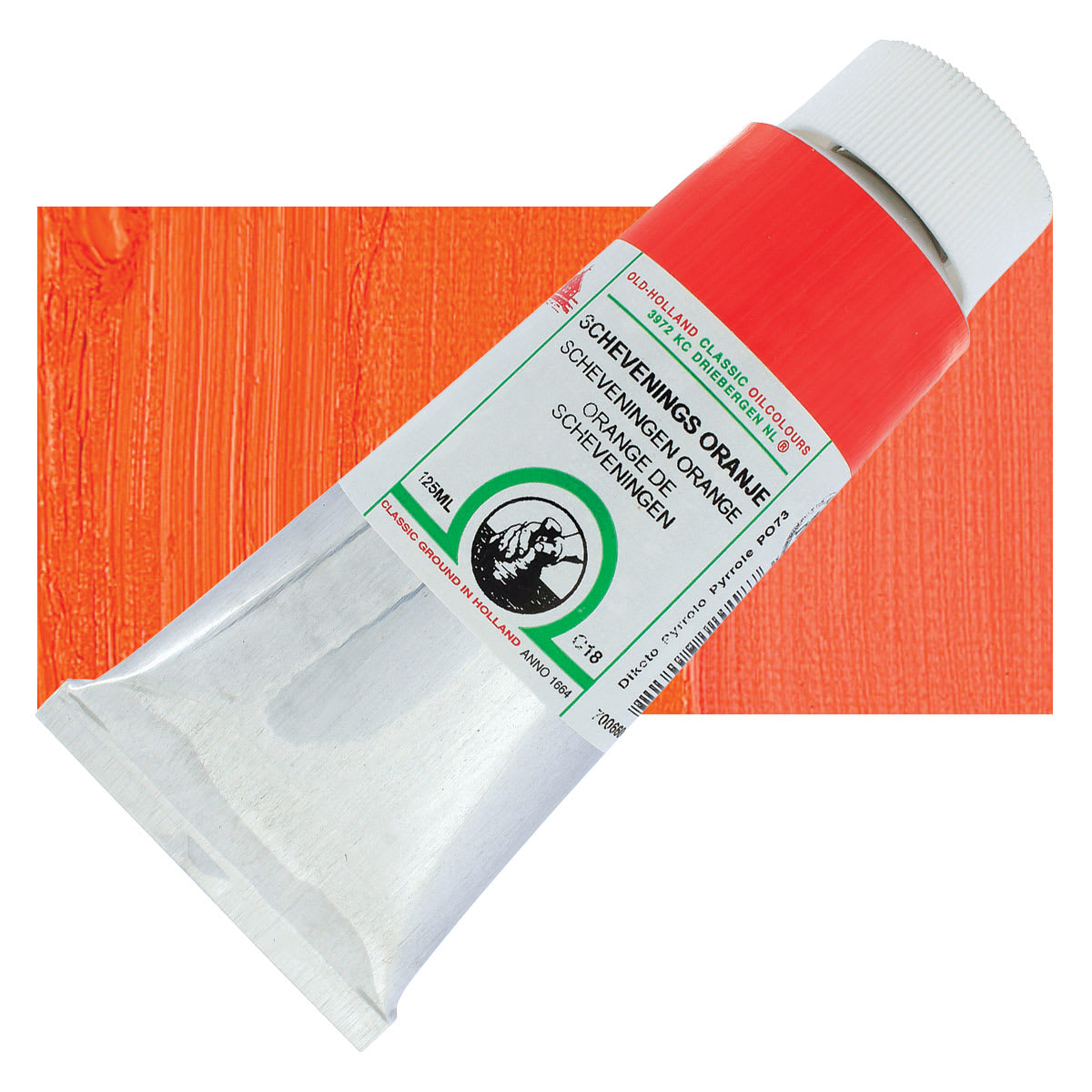 Old Holland Classic Oil Color - Scheveningen Orange, 125 ml tube and swatch