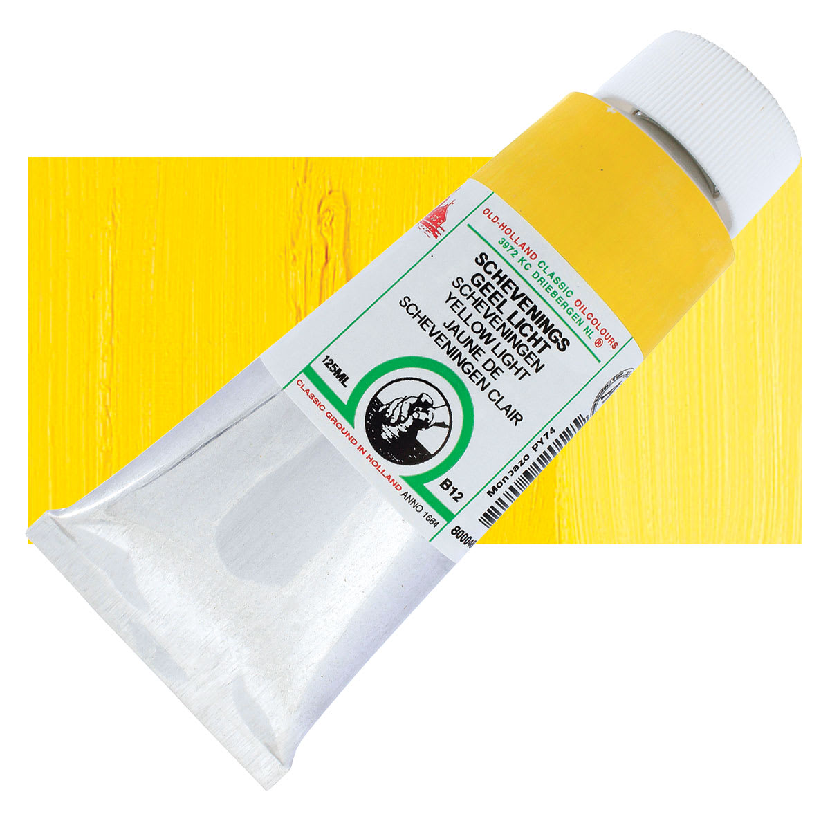 Old Holland Classic Oil Color - Scheveningen Yellow Light, 125 ml tube and swatch