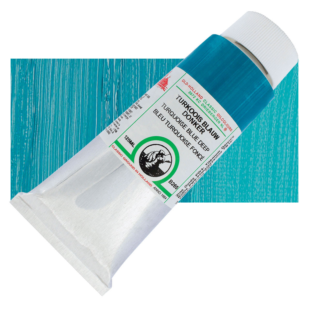 Old Holland Classic Oil Color - Turquoise Blue Deep, 125 ml tube and swatch