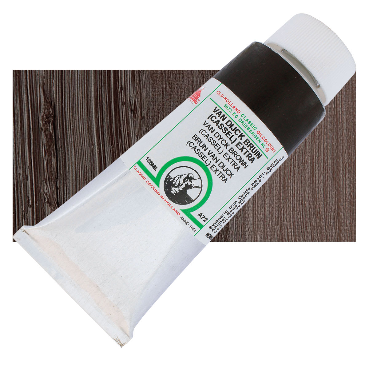 Old Holland Classic Oil Color - Van Dyck Brown Cassel Extra, 125 ml tube and swatch