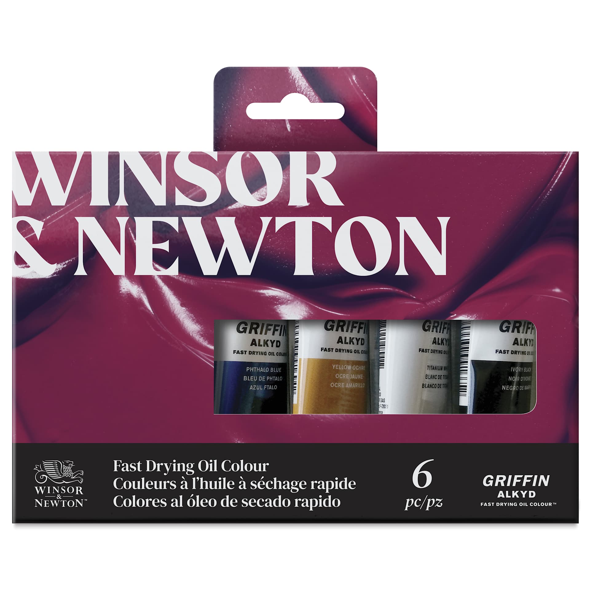 Winsor & Newton Griffin Alkyds - Set of 6, Assorted Colors, 37 ml front of package Winsor & Newton Griffin Alkyds - Set of 6, Assorted Colors, 37 ml front of package