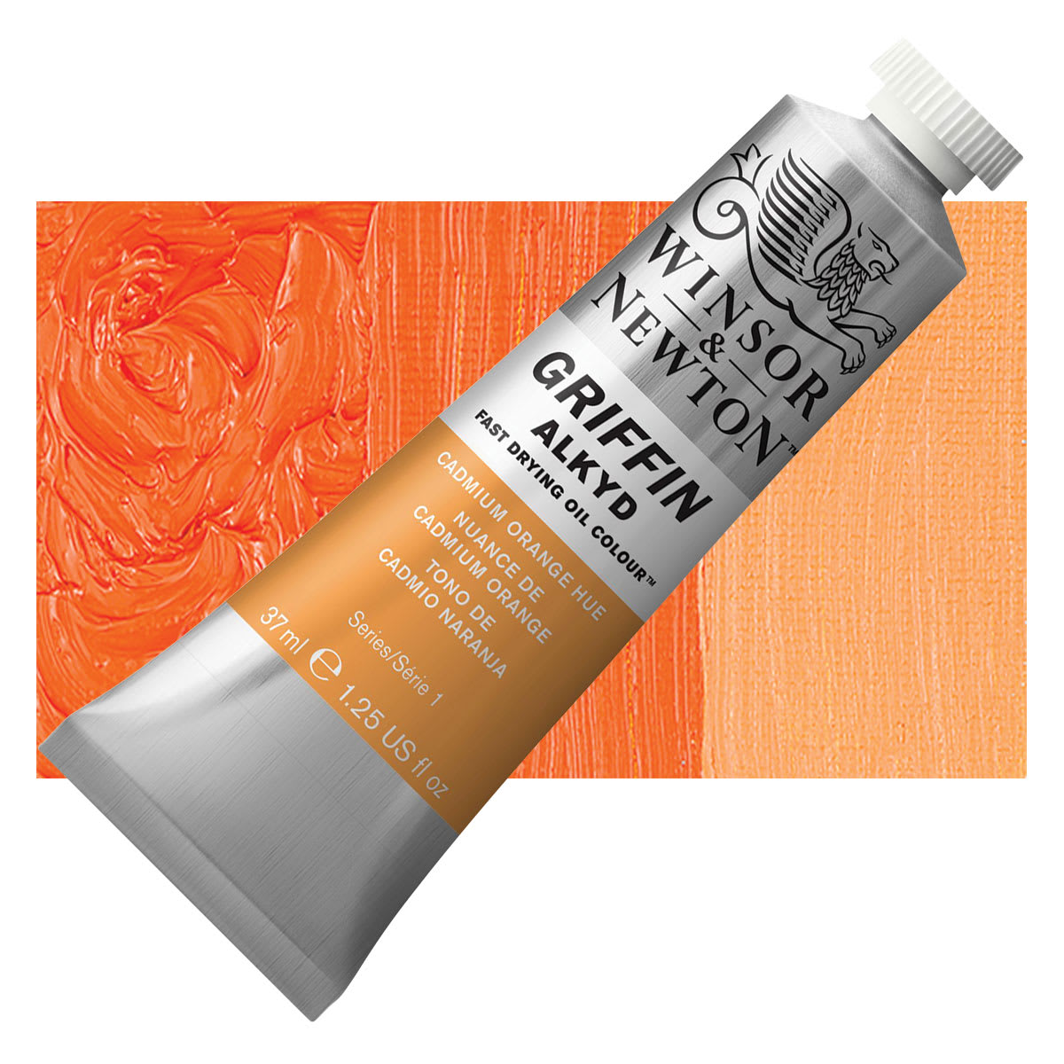 Winsor & Newton Griffin Alkyd - Cadmium Orange Hue, 37 ml tube and swatch