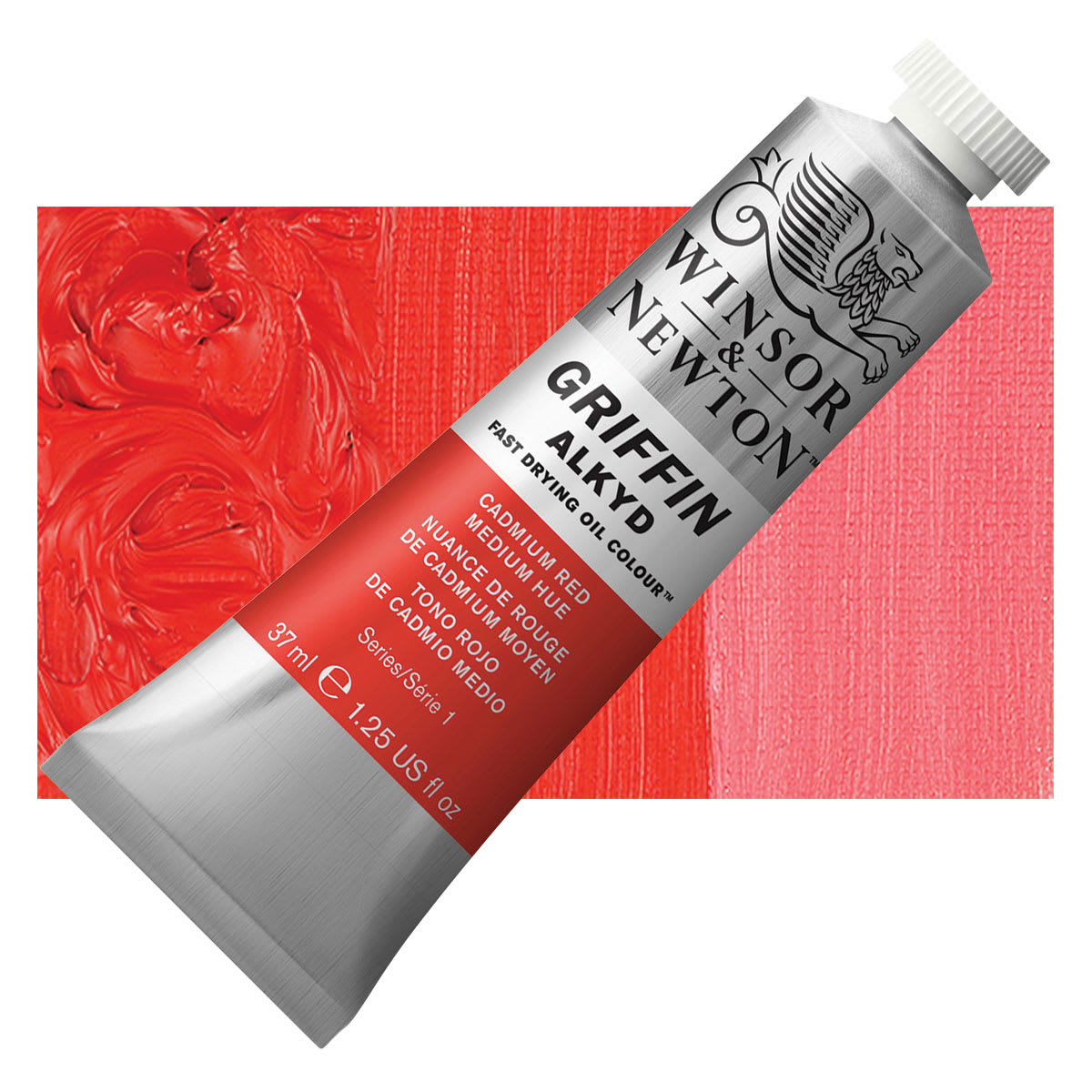 Winsor & Newton Griffin Alkyd - Cadmium Red Medium Hue, 37 ml tube and swatch