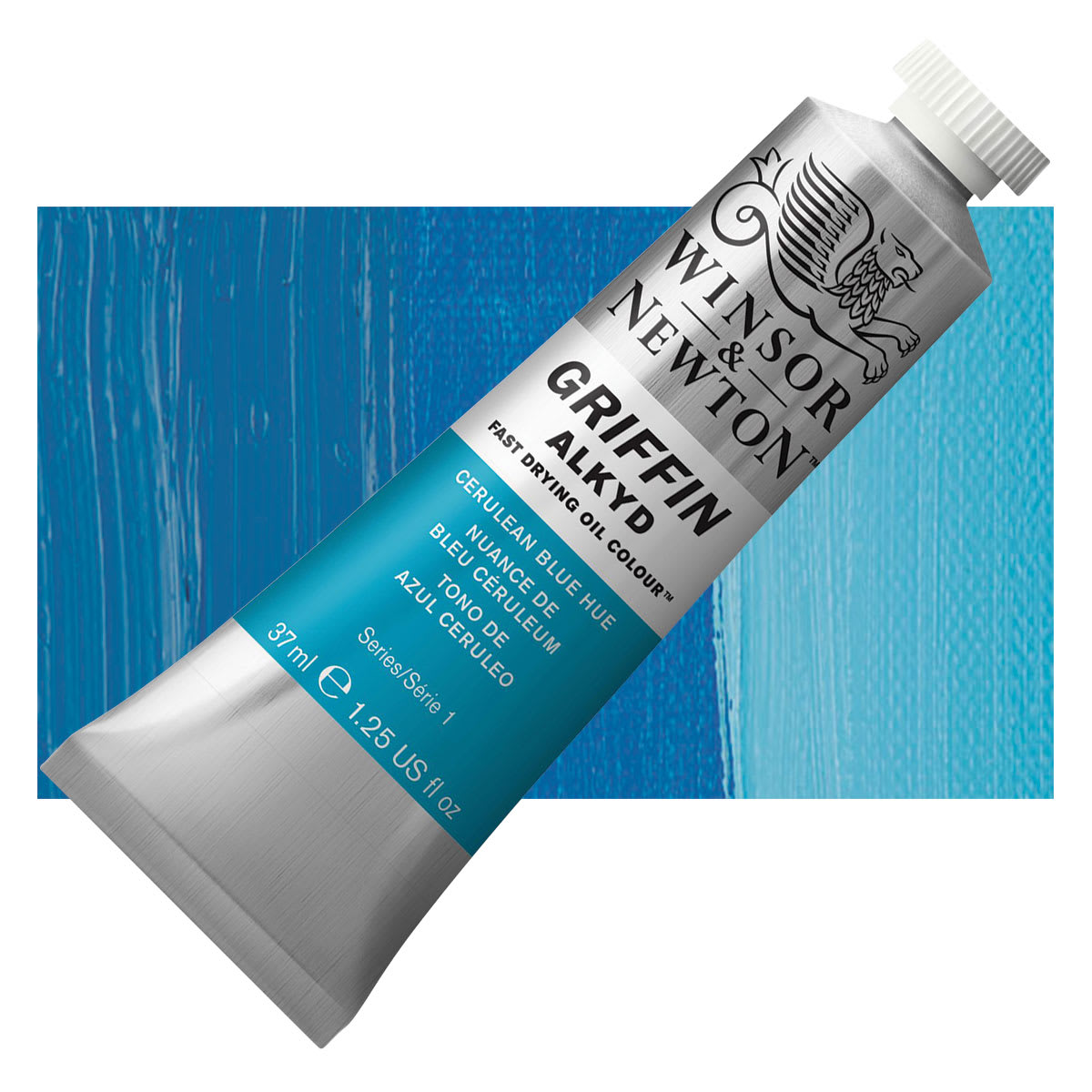 Winsor & Newton Griffin Alkyd - Cerulean Blue Hue, 37 ml tube and swatch