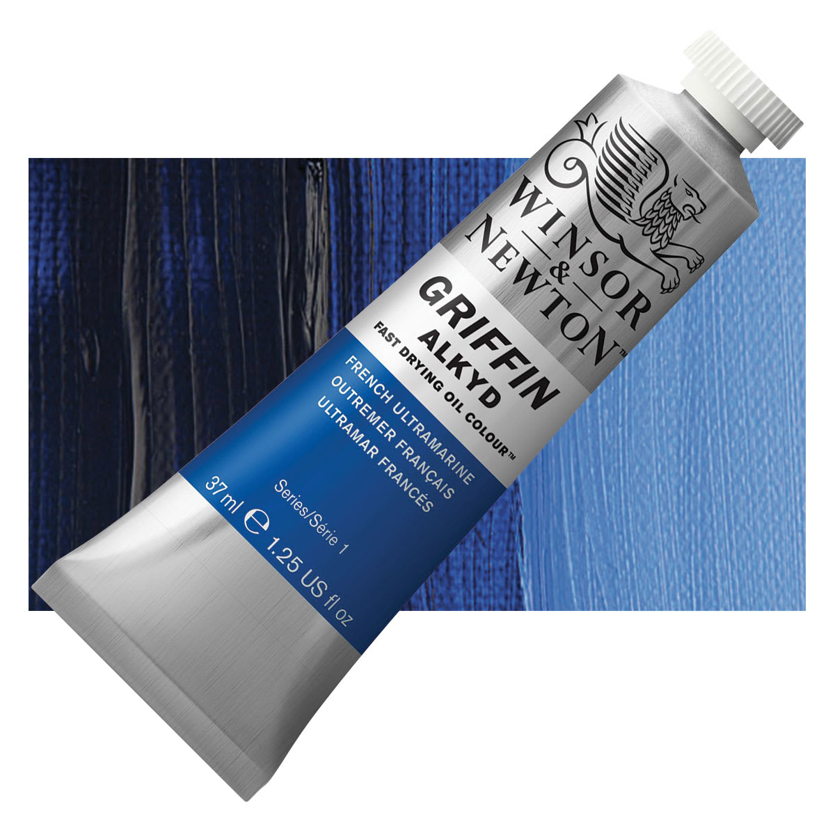 Winsor & Newton Griffin Alkyd - French Ultramarine, 37 ml tube and swatch