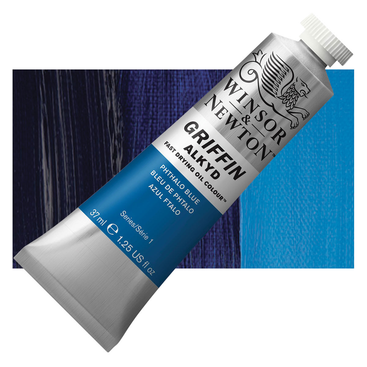 Winsor & Newton Griffin Alkyd - Phthalo Blue, 37 ml tube and swatch