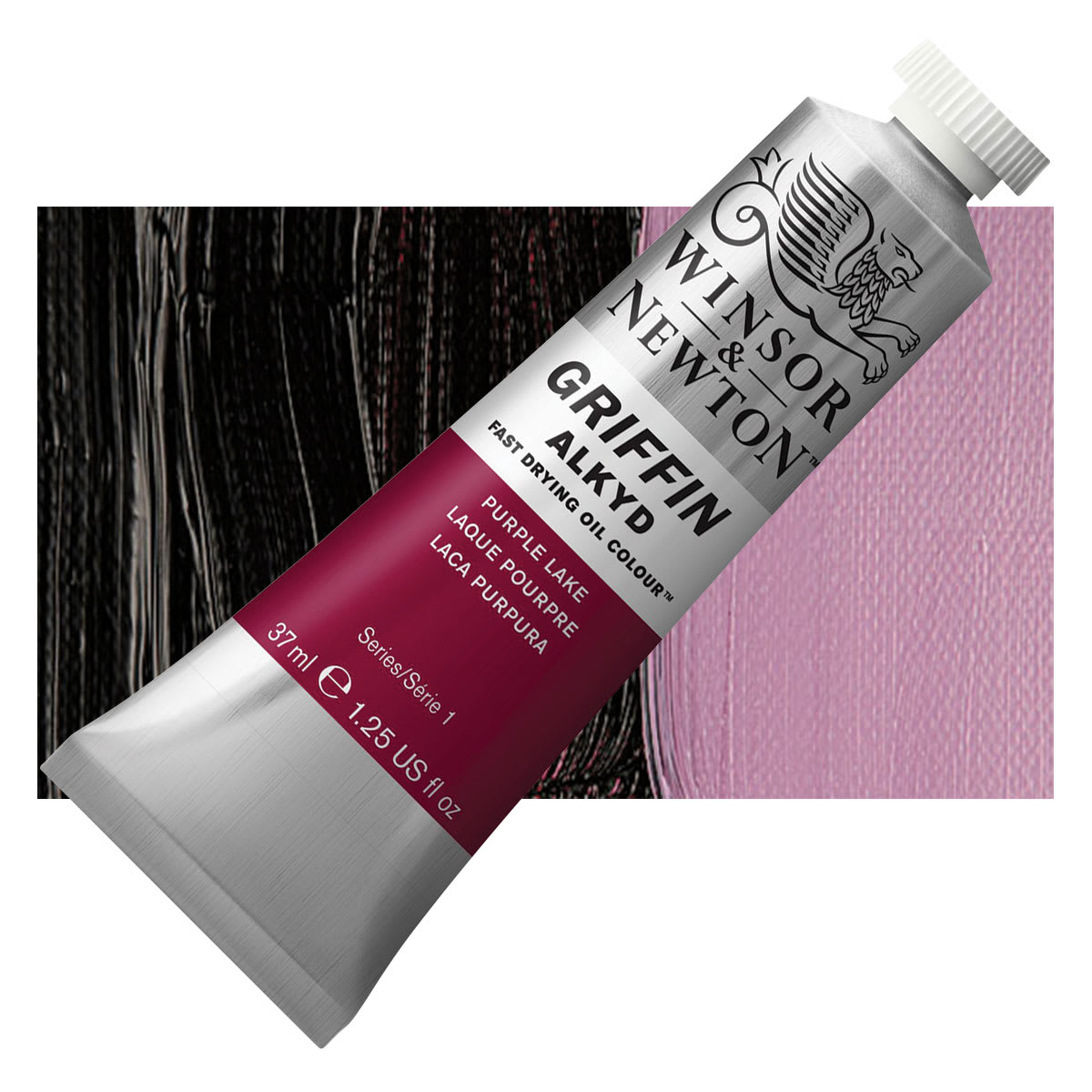 Winsor & Newton Griffin Alkyd - Purple Lake, 37 ml tube and swatch