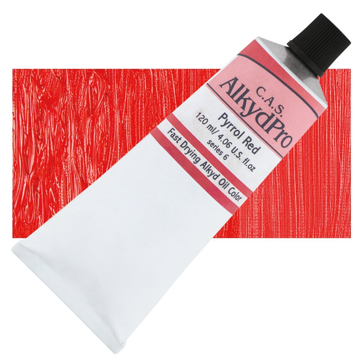 CAS AlkydPro Fast-Drying Alkyd Oil Color - Pyrrol Red, 120 ml tube and swatch