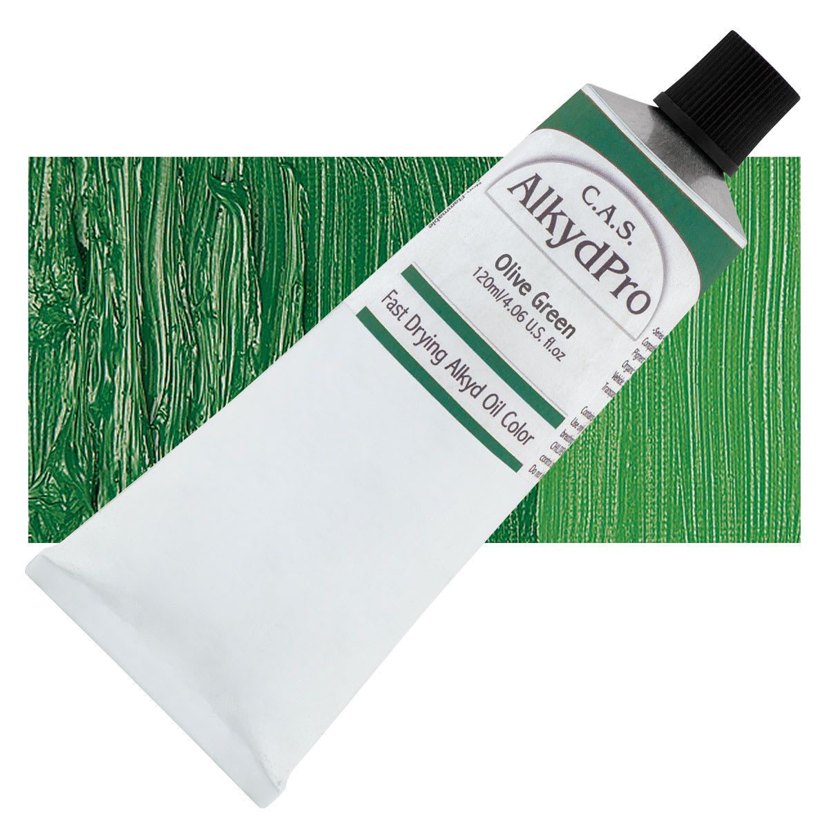 CAS AlkydPro Fast-Drying Alkyd Oil Color - Olive Green, 120 ml tube and swatch