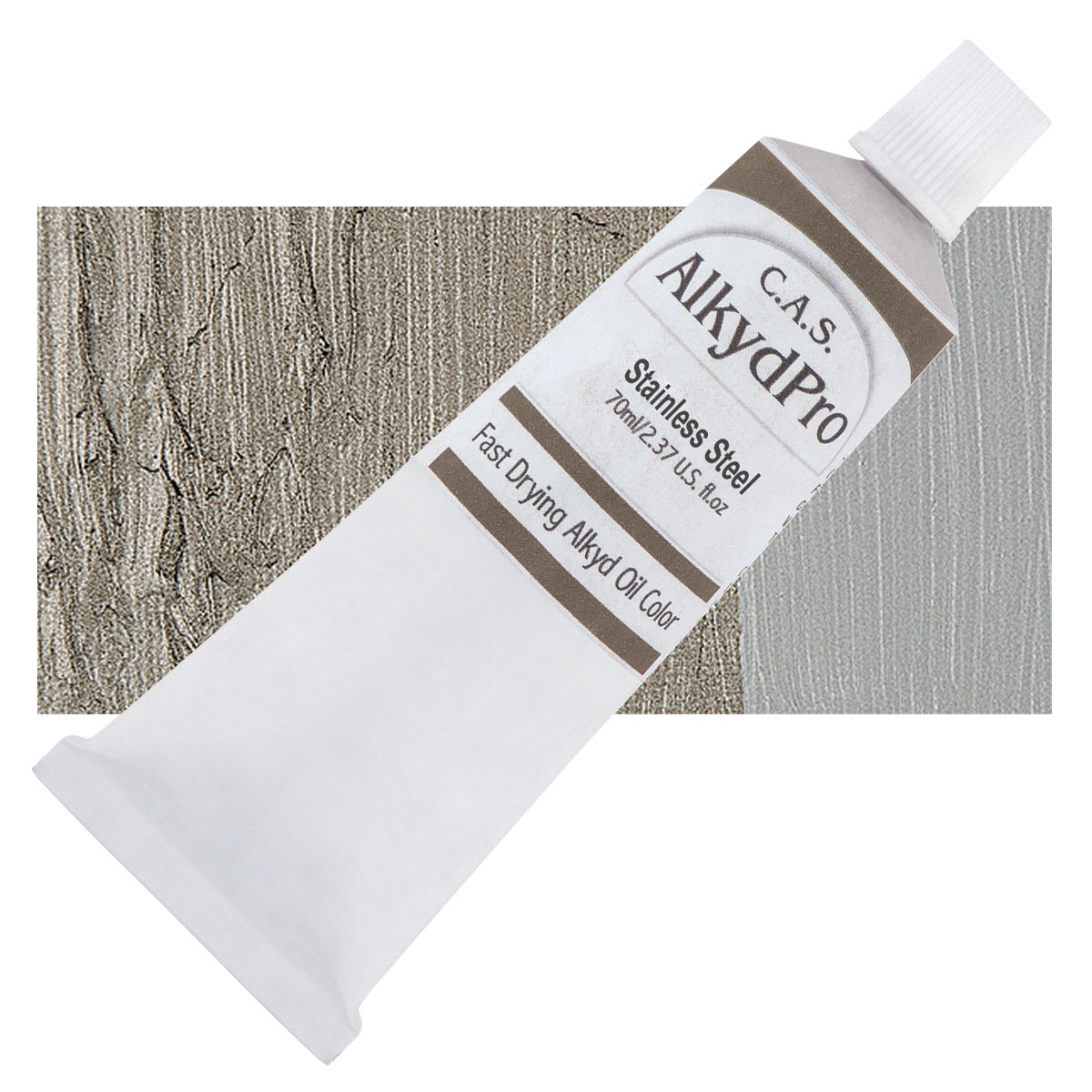CAS AlkydPro Fast-Drying Alkyd Oil Color - Stainless Steel, 70 ml tube and swatch