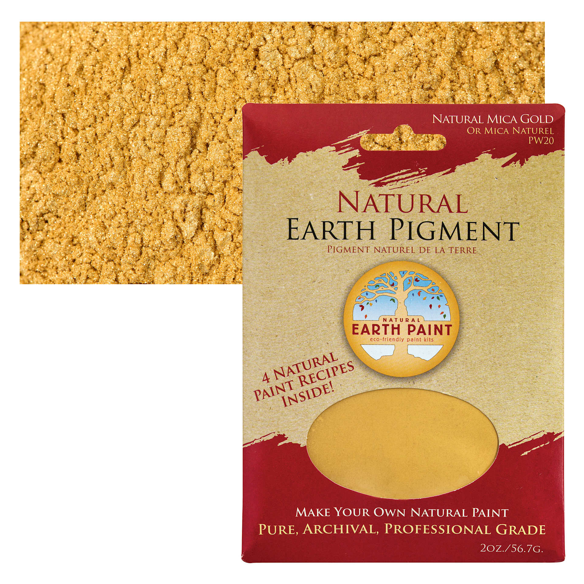 Natural Earth Paint Earth & Mineral Pigment - Gold Mica, 3 oz package and swatch