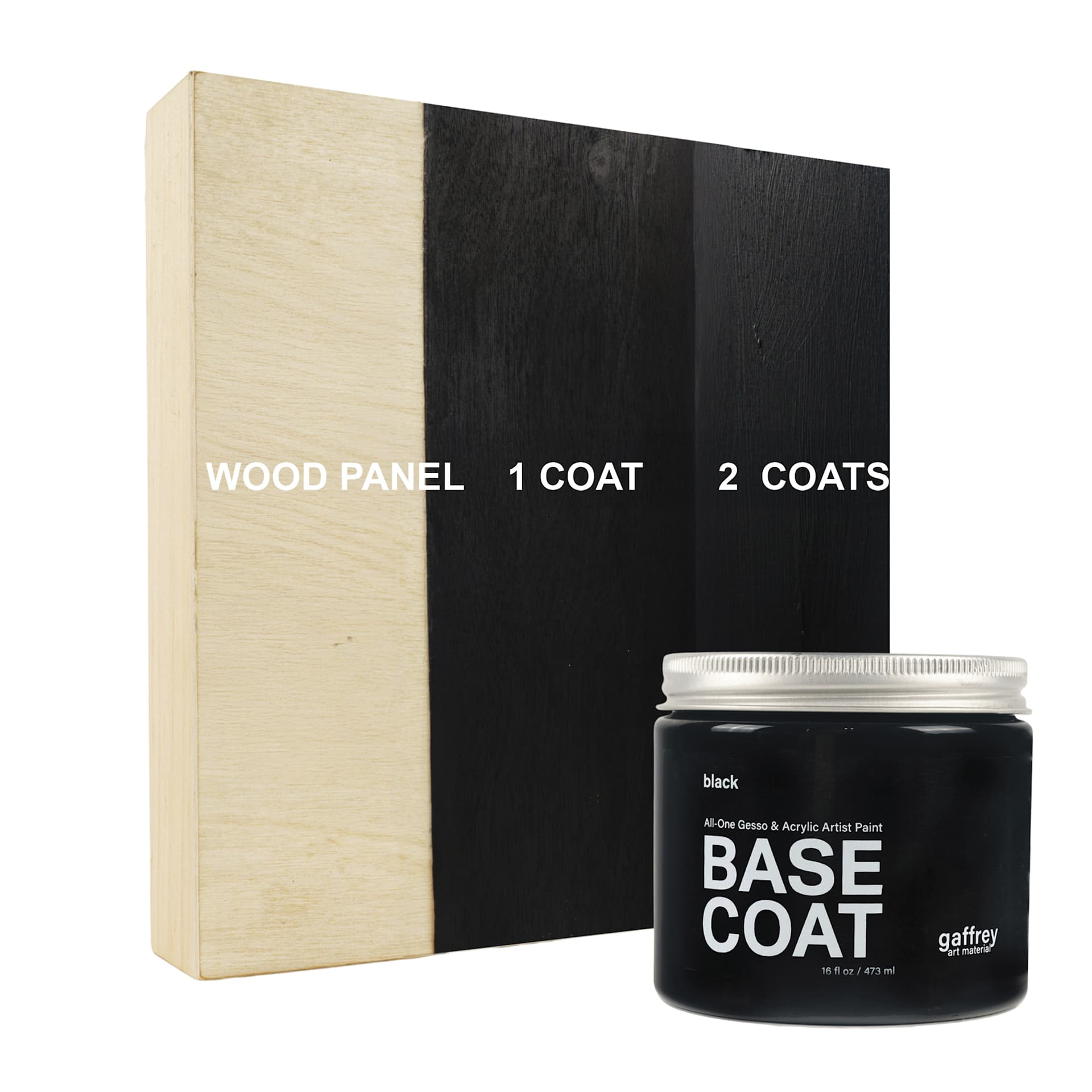 Gaffrey Acrylic Base Coat - Black, 16 oz Jar and Swatch