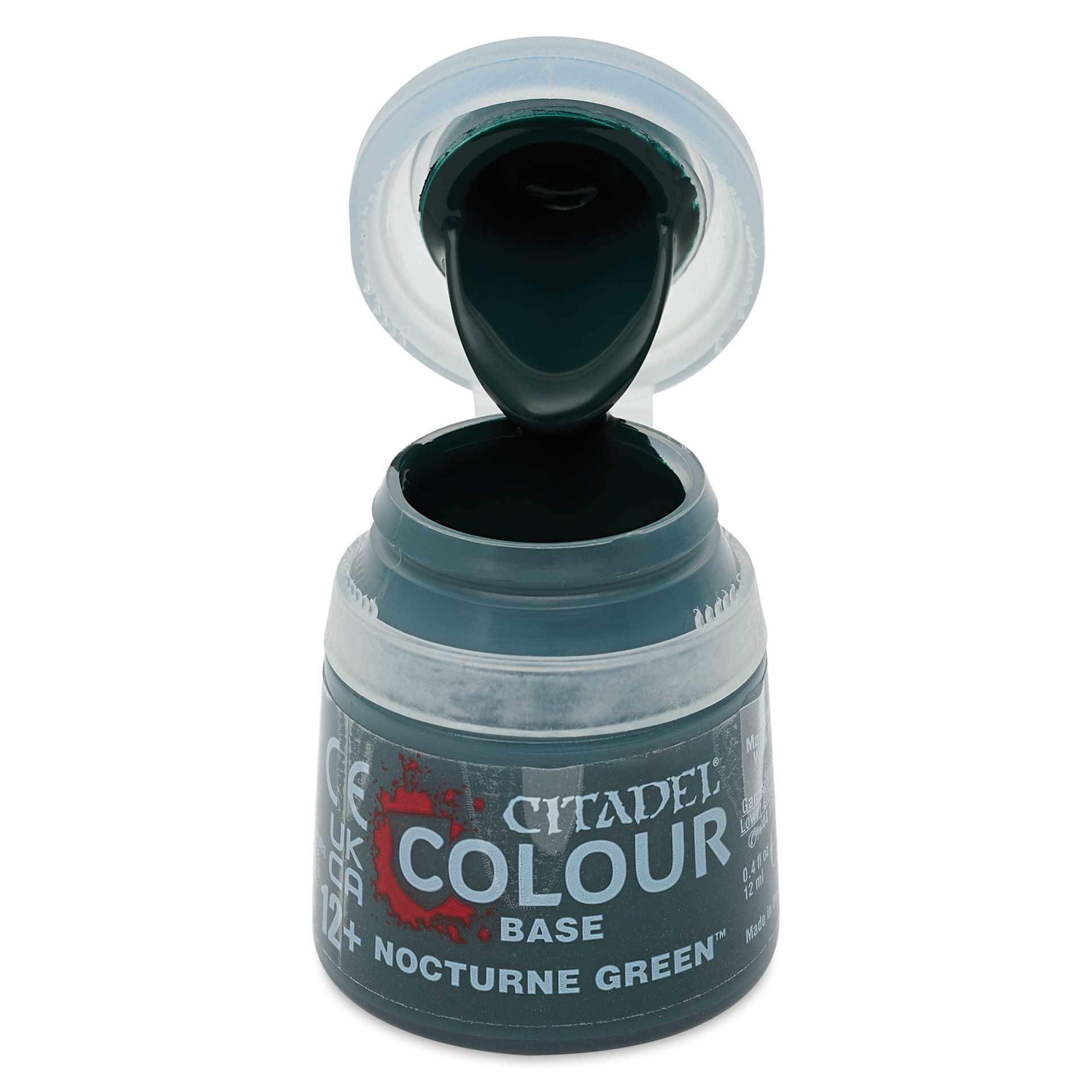 Warhammer Base Acrylic Paint - Nocturne Green, 12 ml jar open