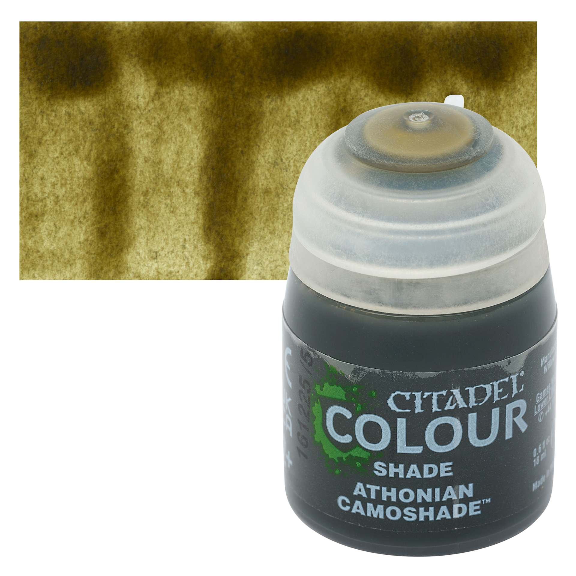 Citadel Shade Acrylic Paint - Athonian Camoshade, 18 ml bottle and swatch