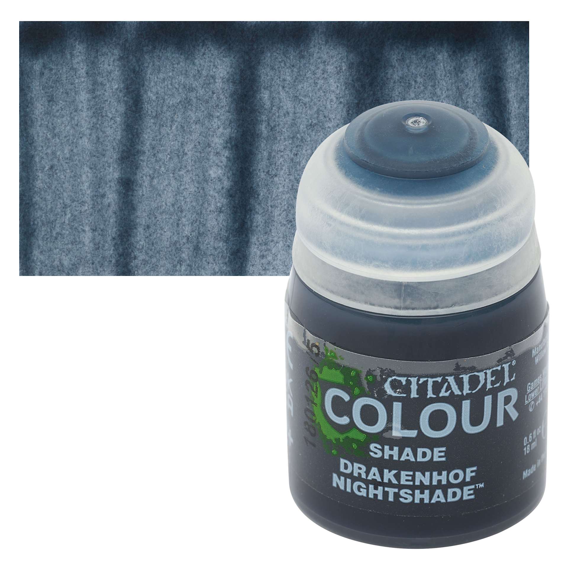 Citadel Shade Acrylic Paint - Drakenhof Nightshade, 18 ml bottle and swatch