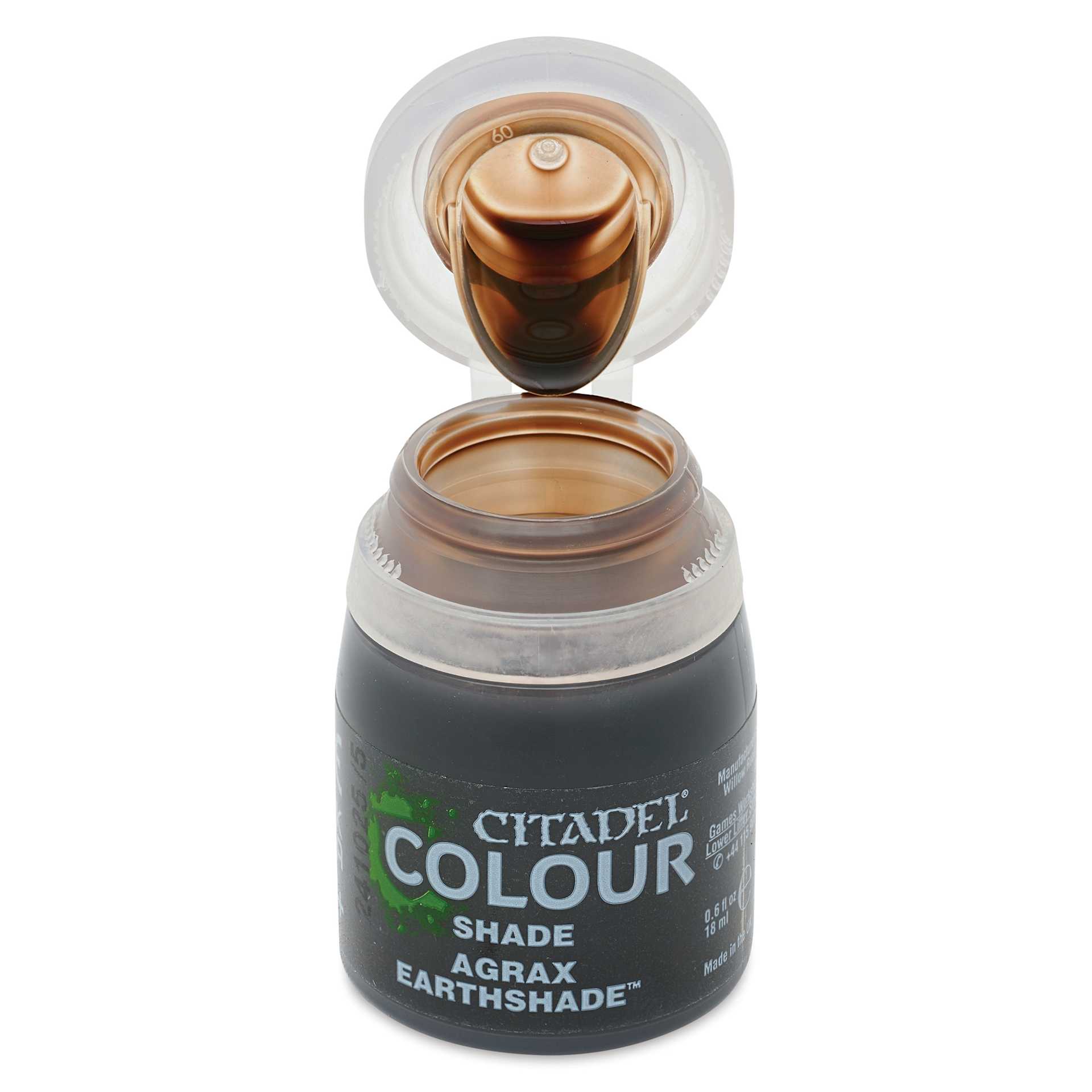 Citadel Shade Acrylic Paint - Agrax Earthshade, 18 ml, open