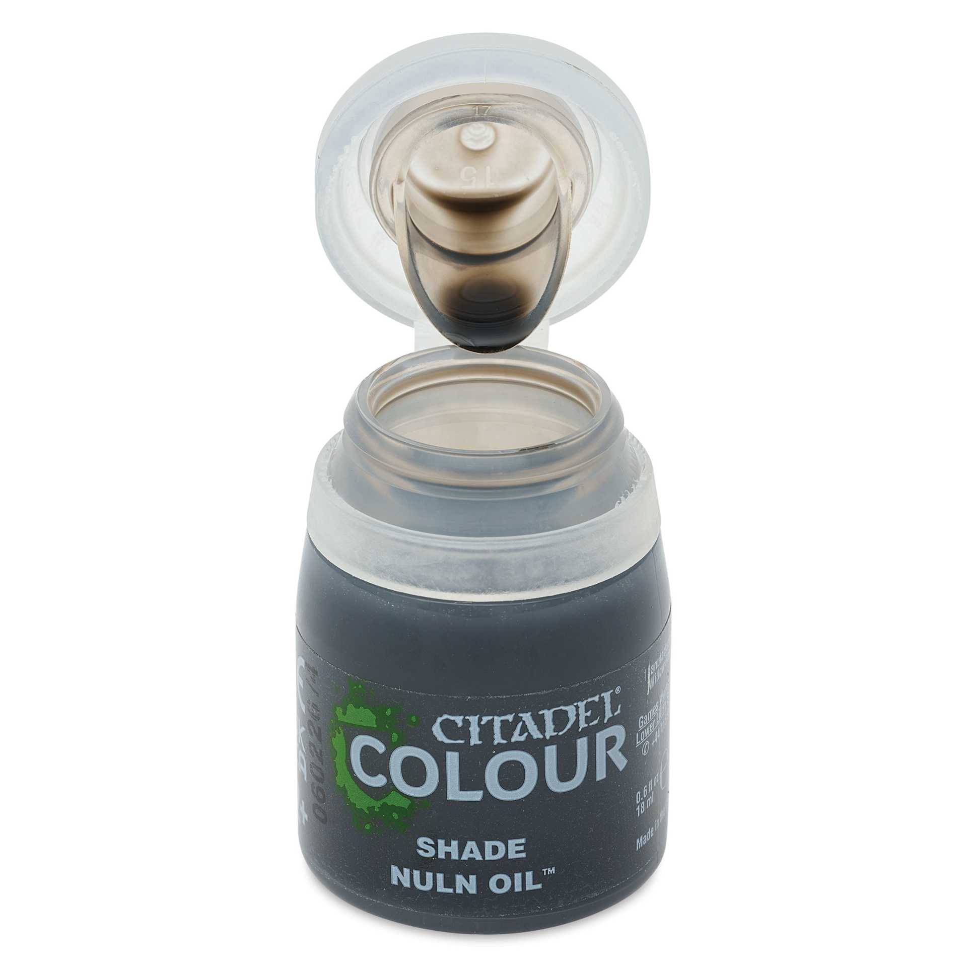 Citadel Shade Acrylic Paint - Nuln Oil, 18 ml, bottle, open