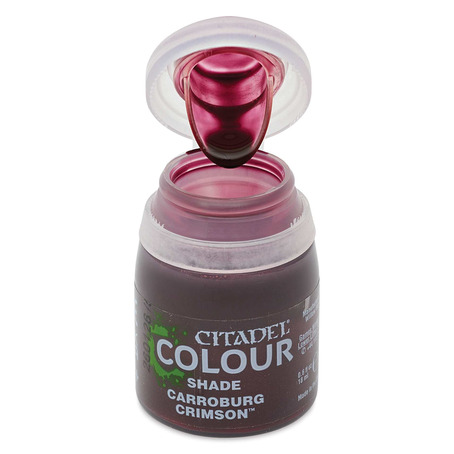 Citadel Shade Acrylic Paint - Carroburg Crimson, 18 ml, bottle, open