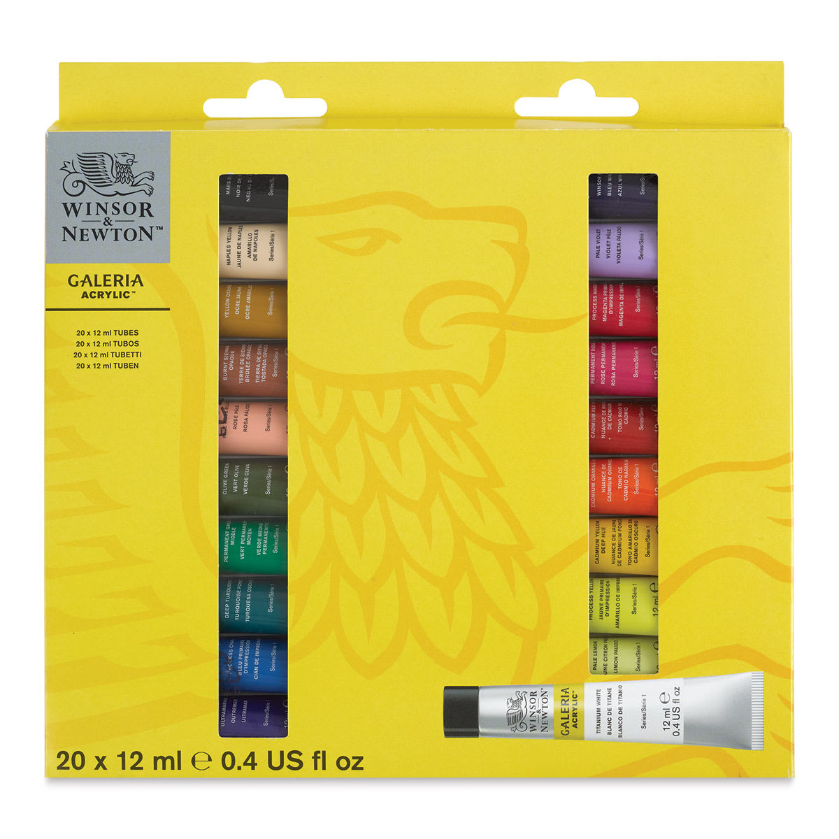Winsor & Newton Galeria Acrylic Paint - Set of 20, Assorted Colors, 12 ml, Tubes (Front of packaging)