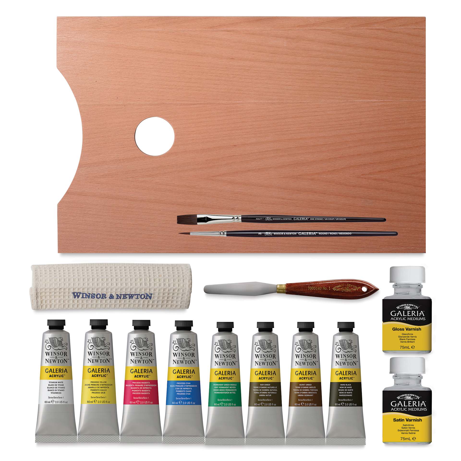 Winsor & Newton Galeria Acrylic Paint - Set of 15, Wood Box, Essential Colors set contents