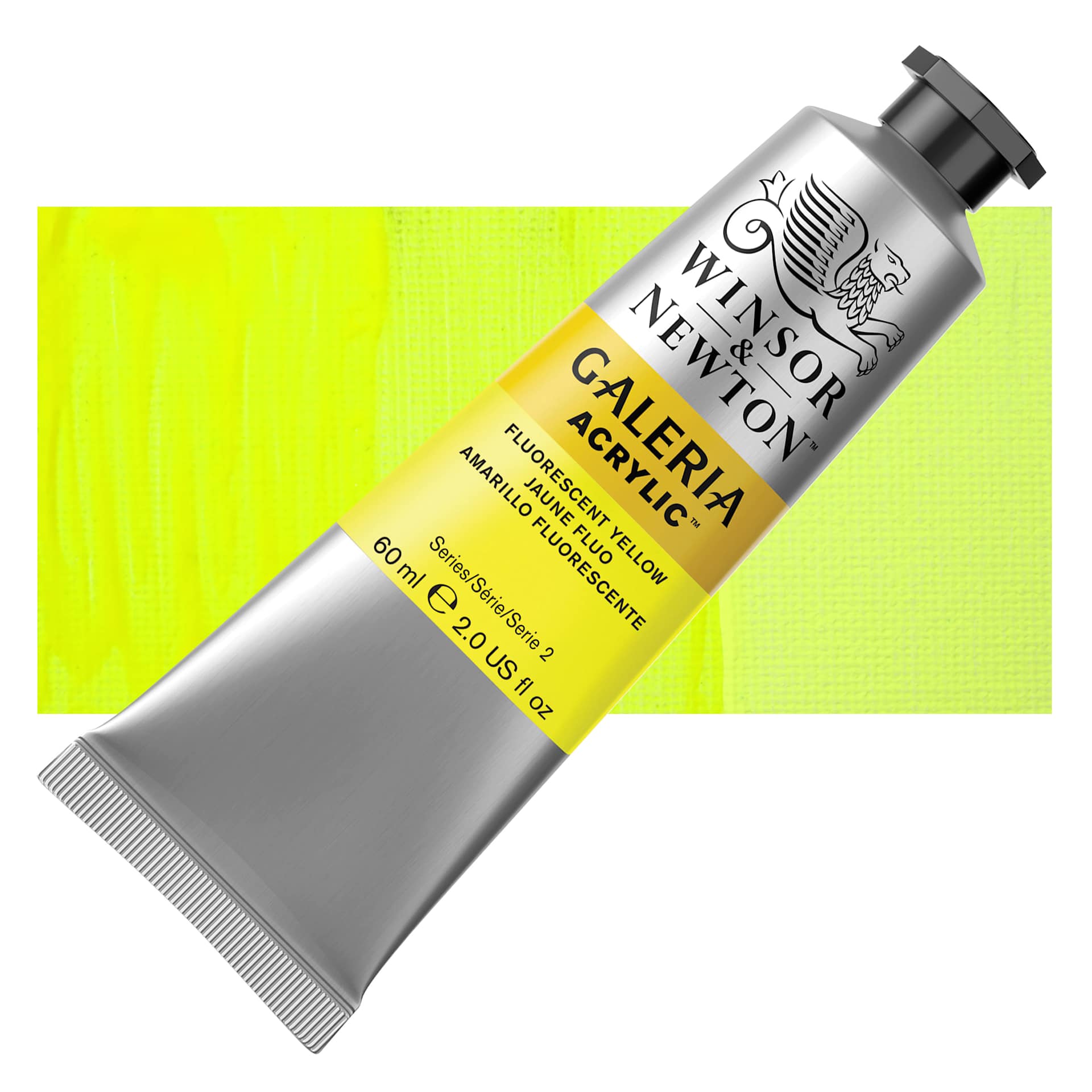 Winsor & Newton Galeria Flow Acrylics - Fluorescent Yellow, 60 ml Tube and swatch