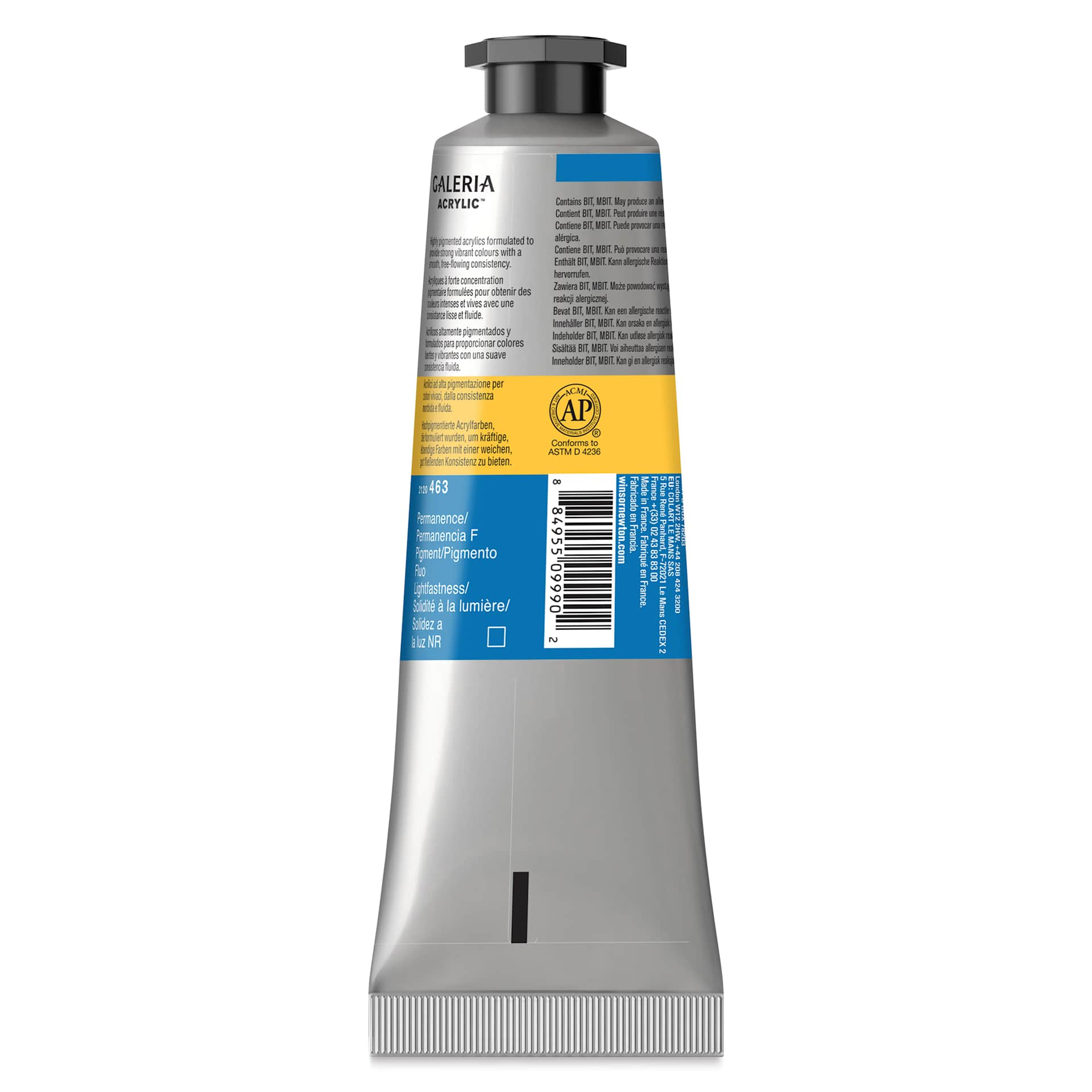 Winsor & Newton Galeria Flow Acrylics - Fluorescent Blue, 60 ml Tube back