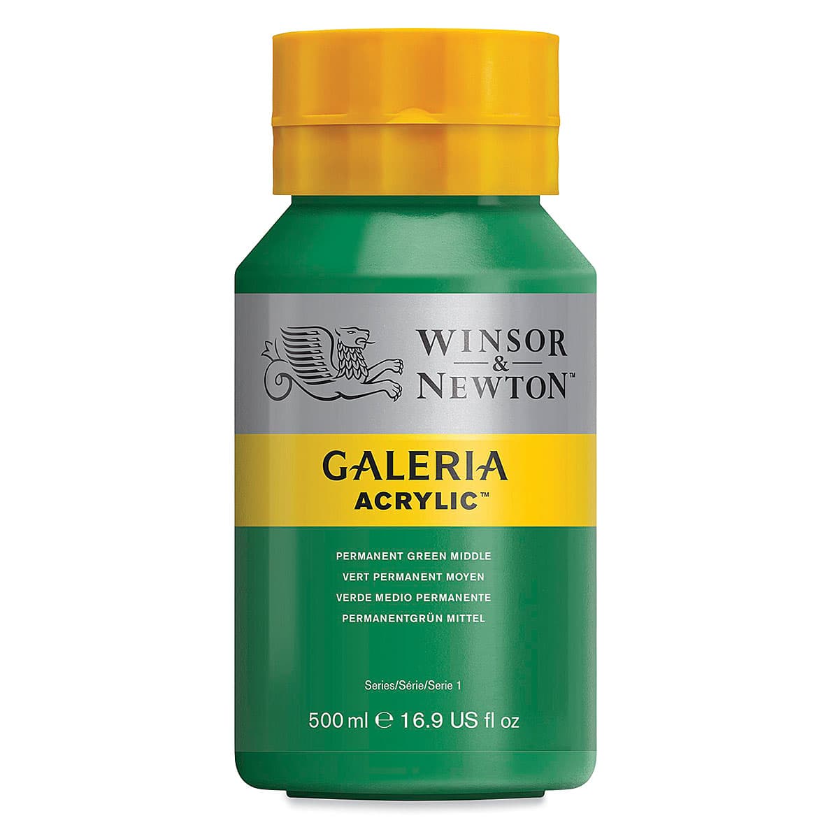 Winsor & Newton Galeria Flow Acrylics - Permanent Green Middle, 500 ml tube