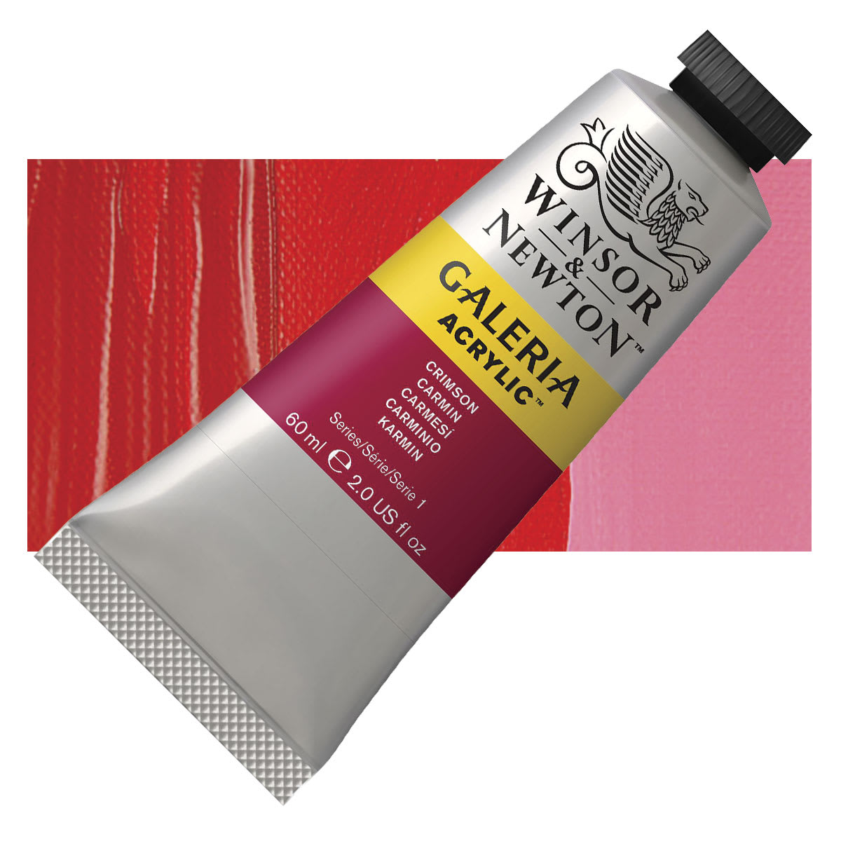 Winsor & Newton Galeria Flow Acrylic - Crimson, 60 ml tube and swatch