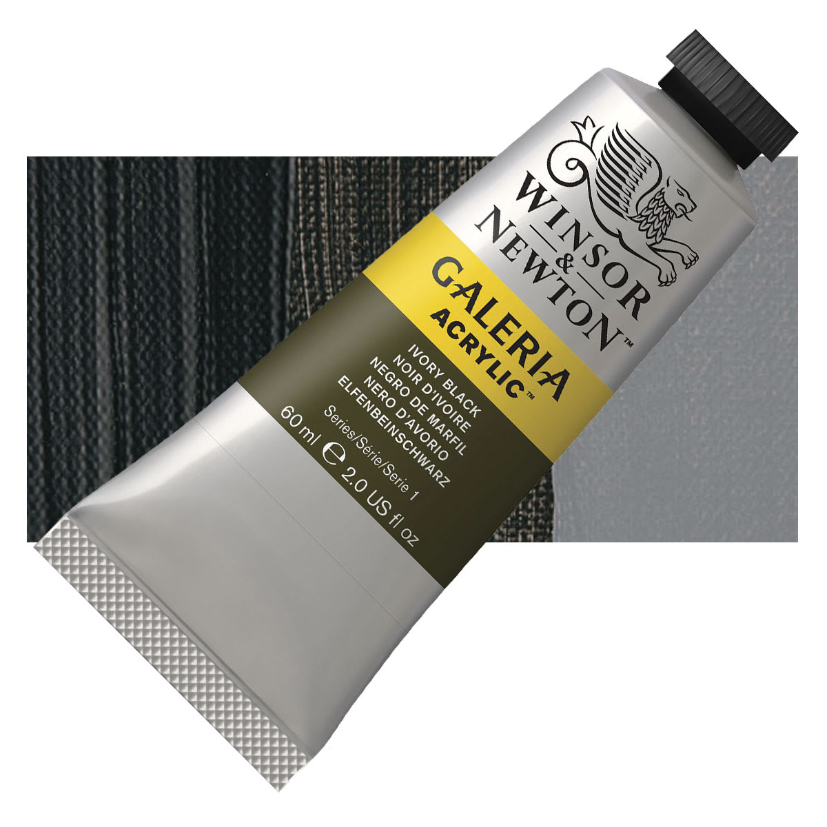 Winsor & Newton Galeria Flow Acrylic - Ivory Black, 60 ml tube and swatch