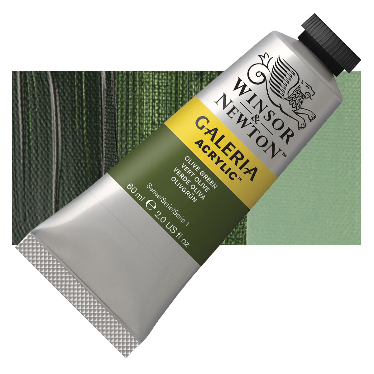 Winsor & Newton Galeria Flow Acrylic - Olive Green, 60 ml tube and swatch