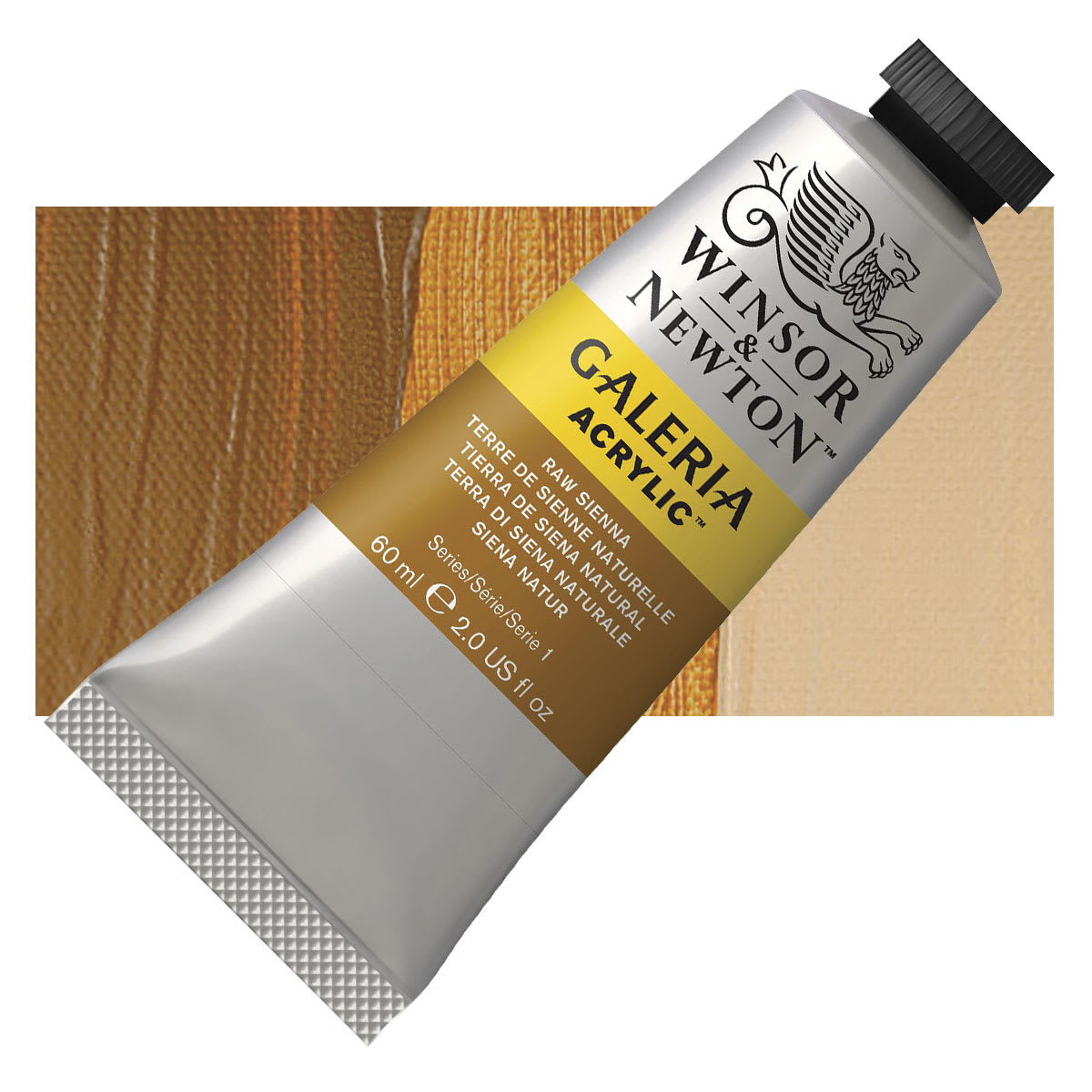 Winsor & Newton Galeria Flow Acrylic - Raw Sienna, 60 ml tube and swatch