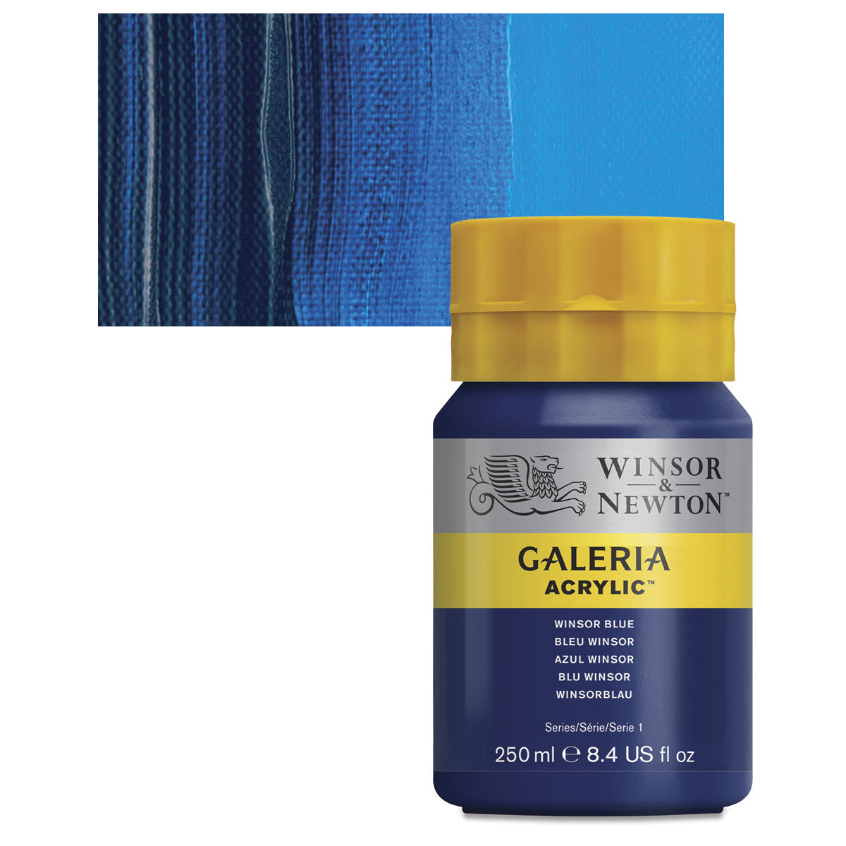 Winsor & Newton Galeria Flow Acrylic - Winsor Blue, 250 ml tube and swatch